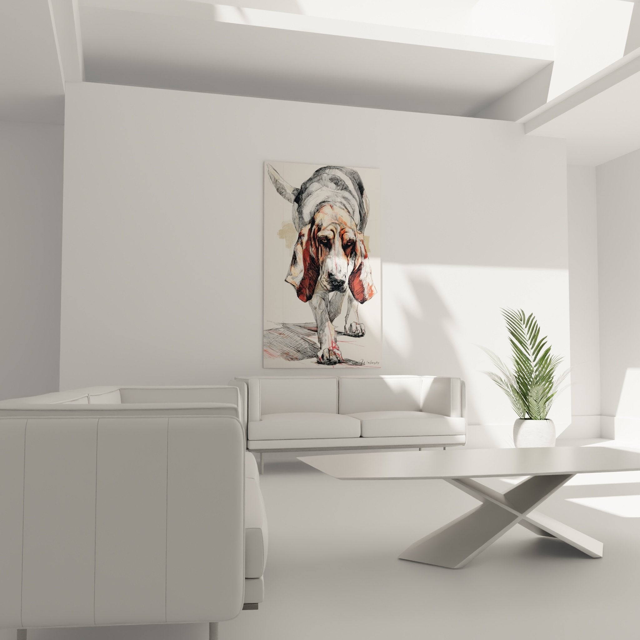 Detail bloodhound portrait artistique museau oreilles pendantes technique dessin hachures