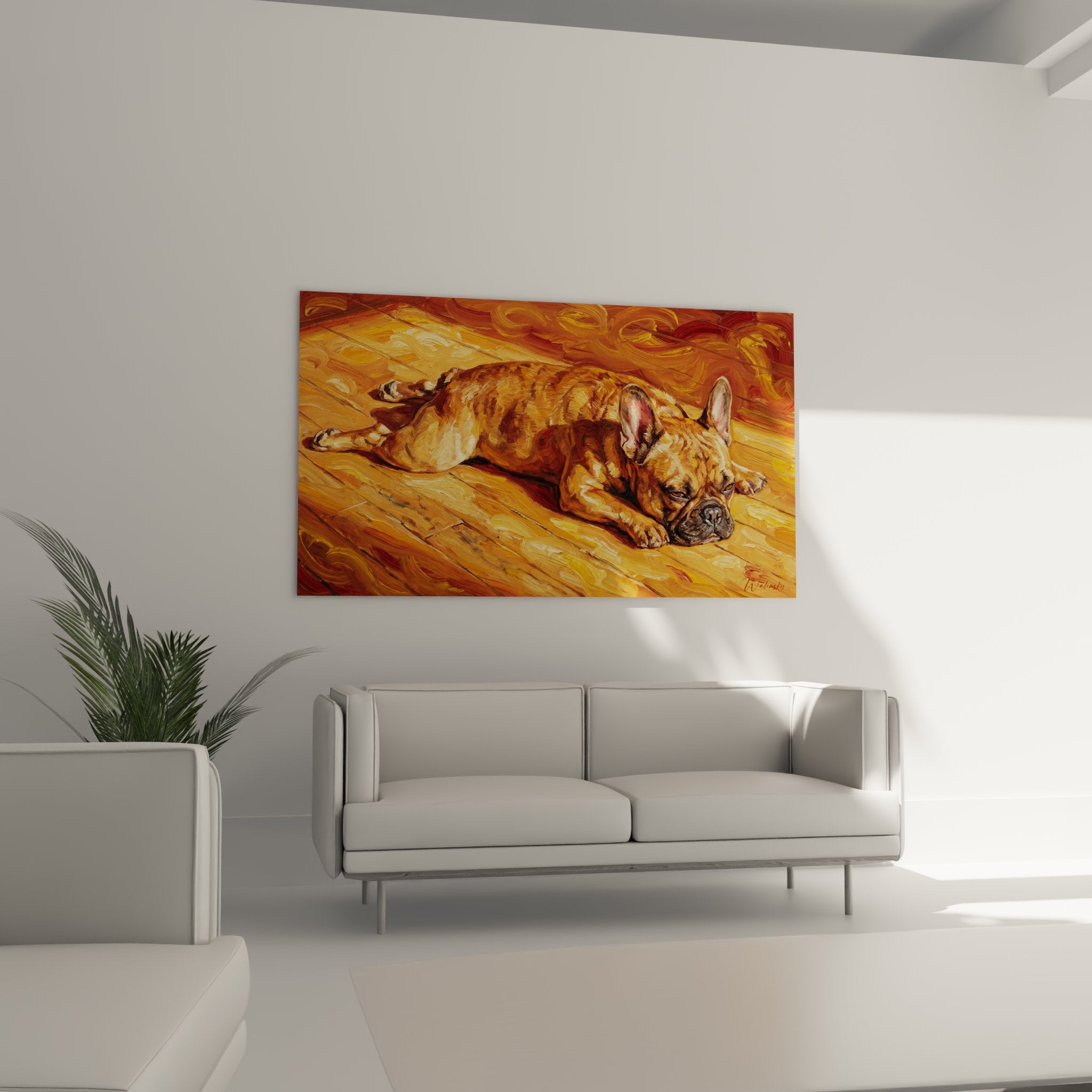 Detail Gemälde französische Bulldogge rötliches Fell Impasto-Technik expressive Pinselstriche