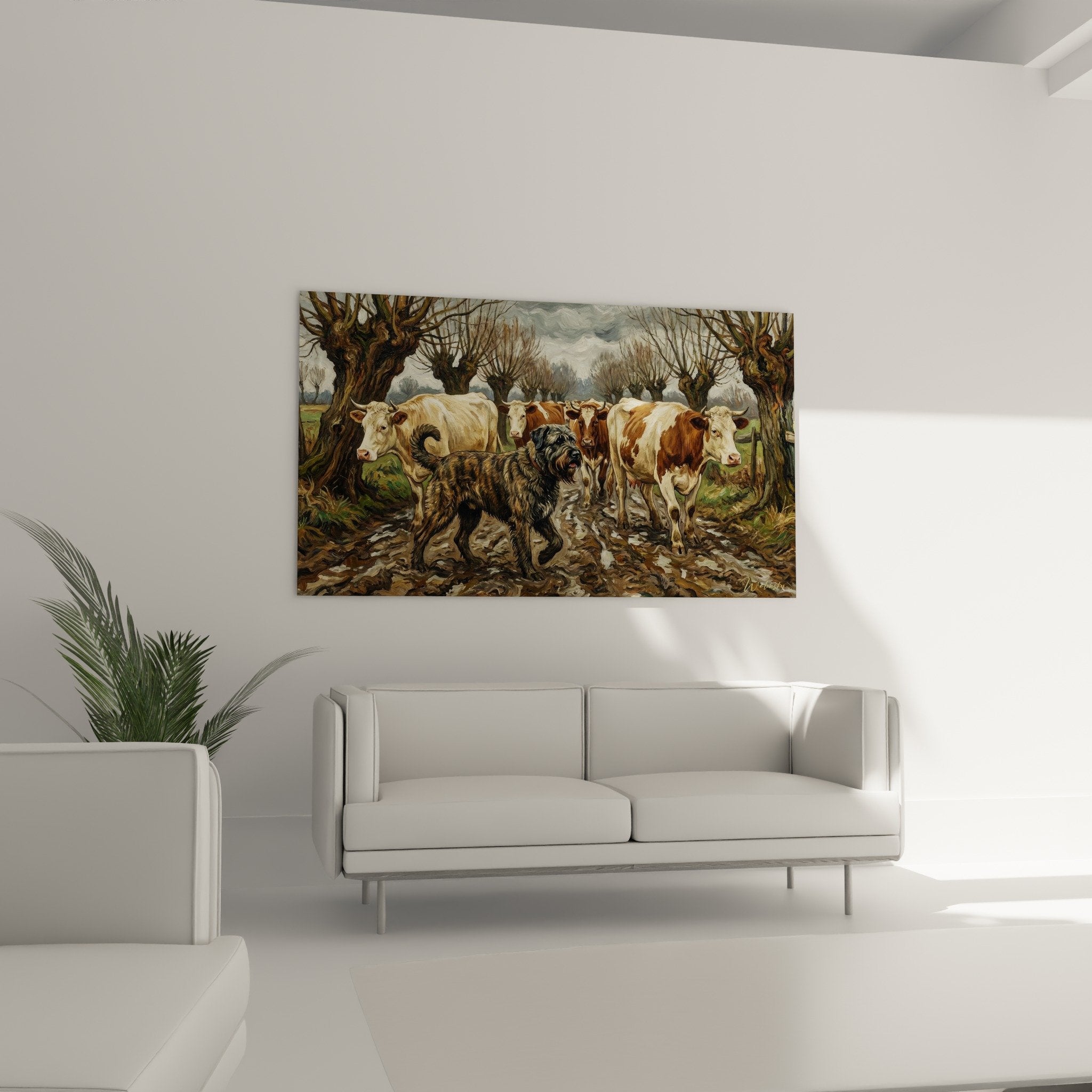Detail peinture Bouvier des Flandres pelage brindle texture realiste art animalier qualite museum