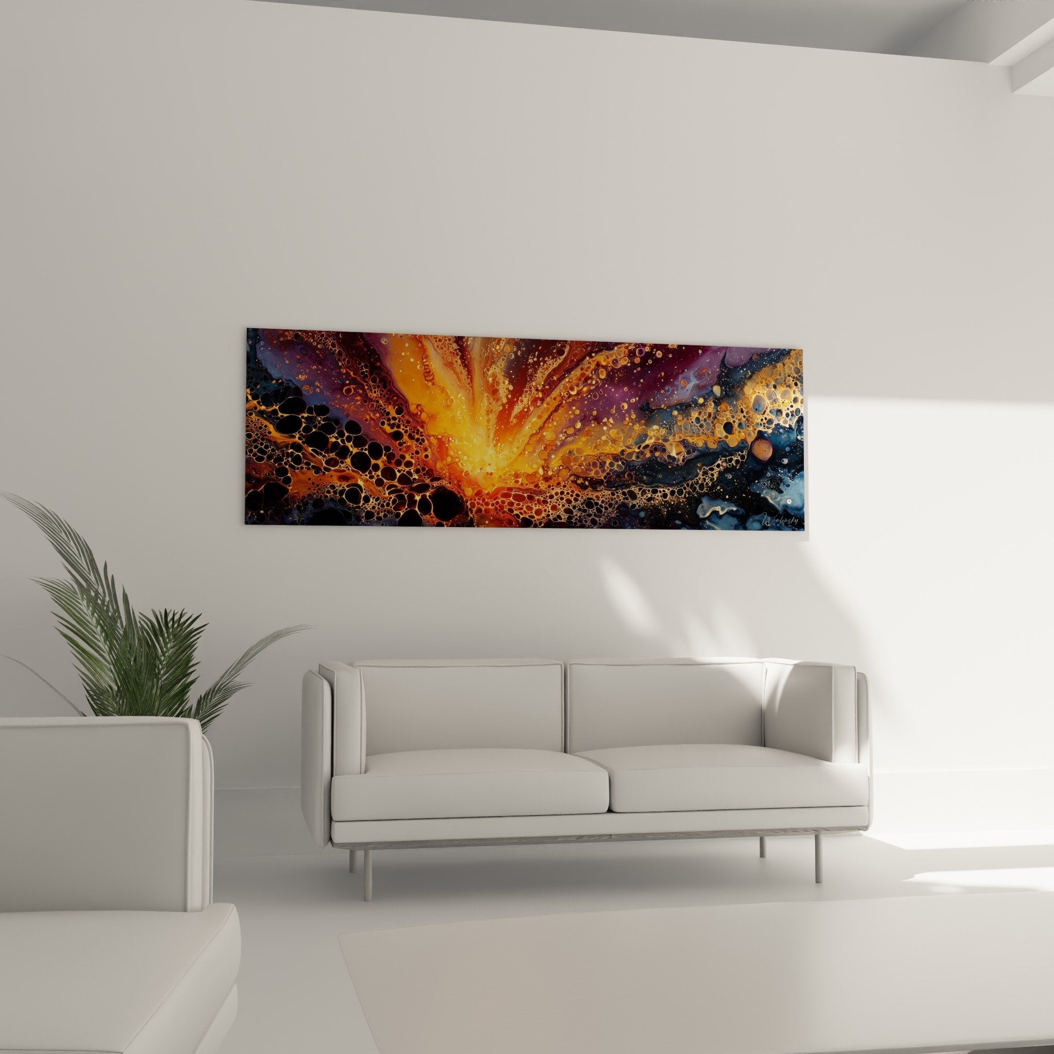 Detailed texture golden bubbles explosion orange purple abstract cosmic art feng shui southeast wood