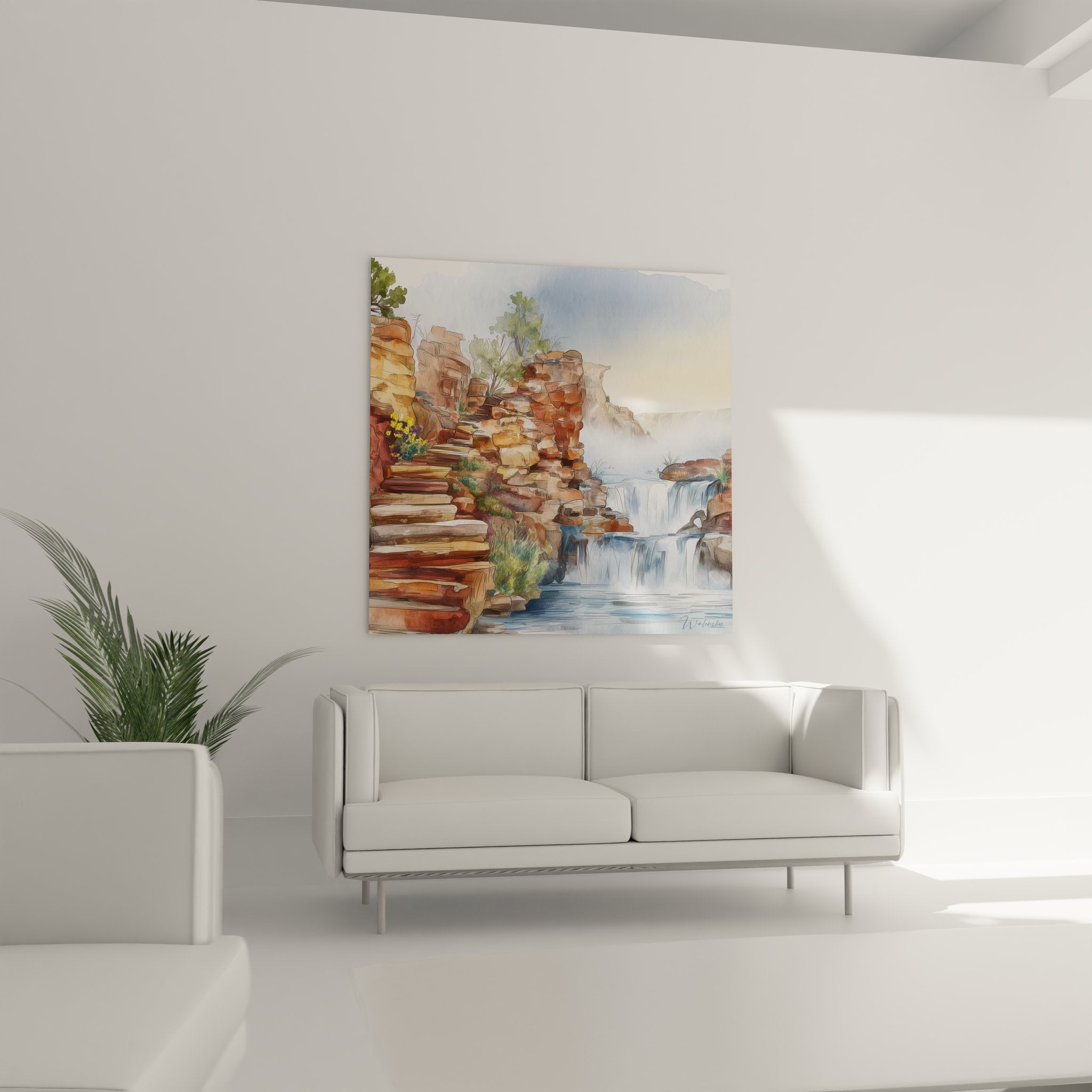 Détail cascade rocheuse montrant formations géologiques stratifiées et eau cristalline