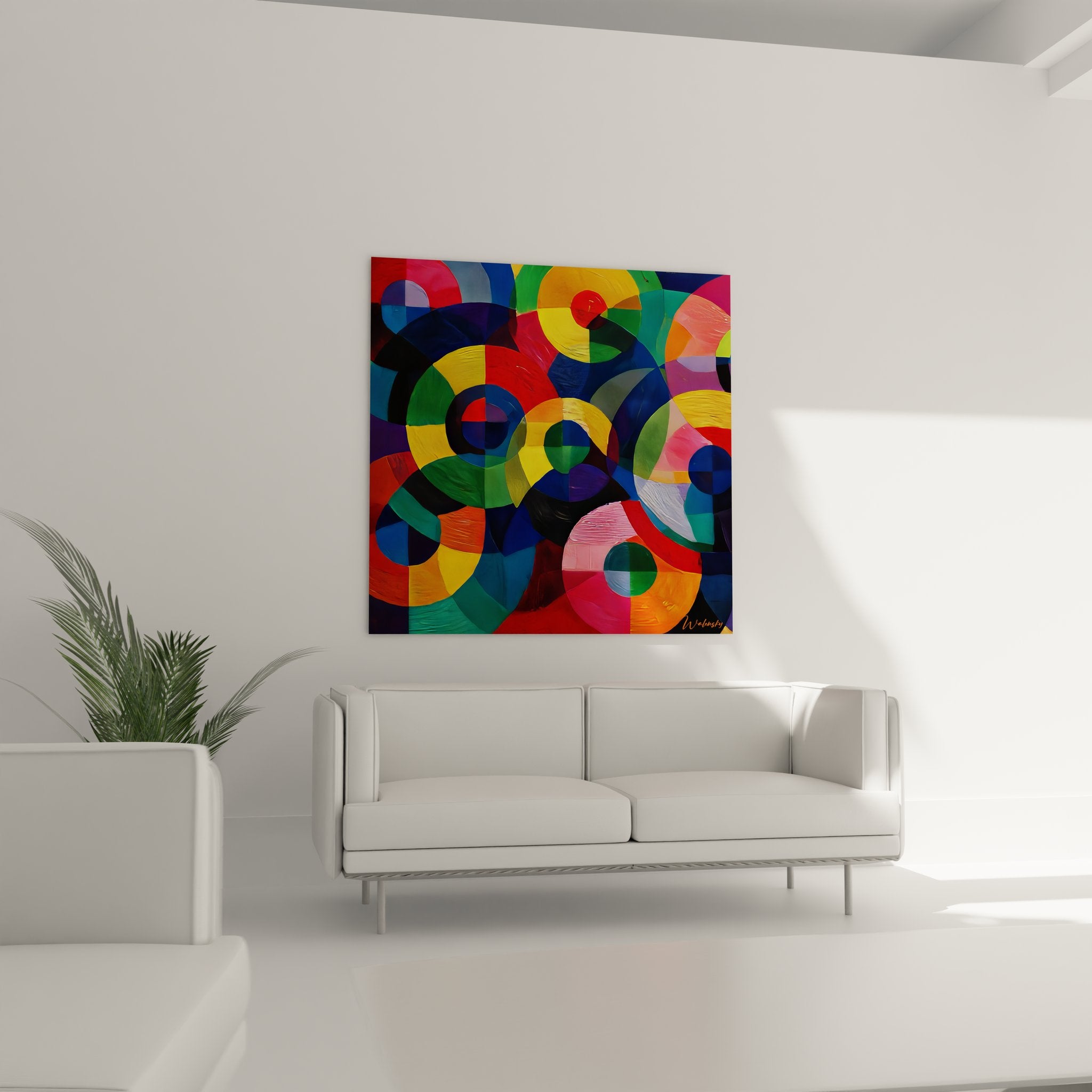 Détail gros plan cercles concentriques superposés couleurs vibrantes texture peinture géométrique