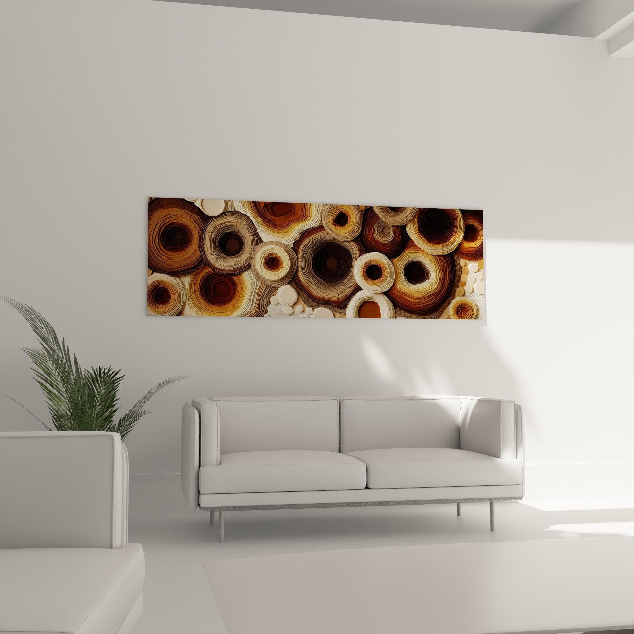 Detail cercles concentriques marron ocre beige texture visuelle profondeur