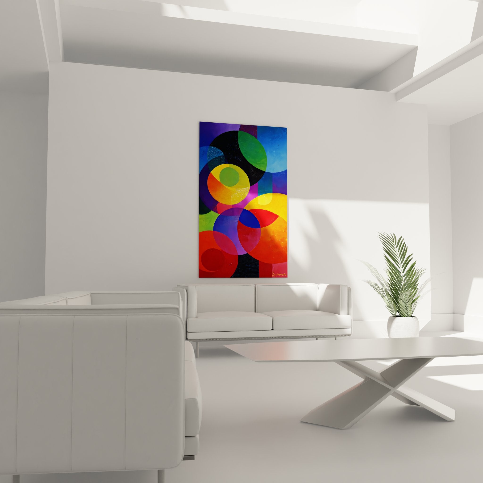 Gros plan détaillé des motifs géométriques circulaires et effets de transparence colorés