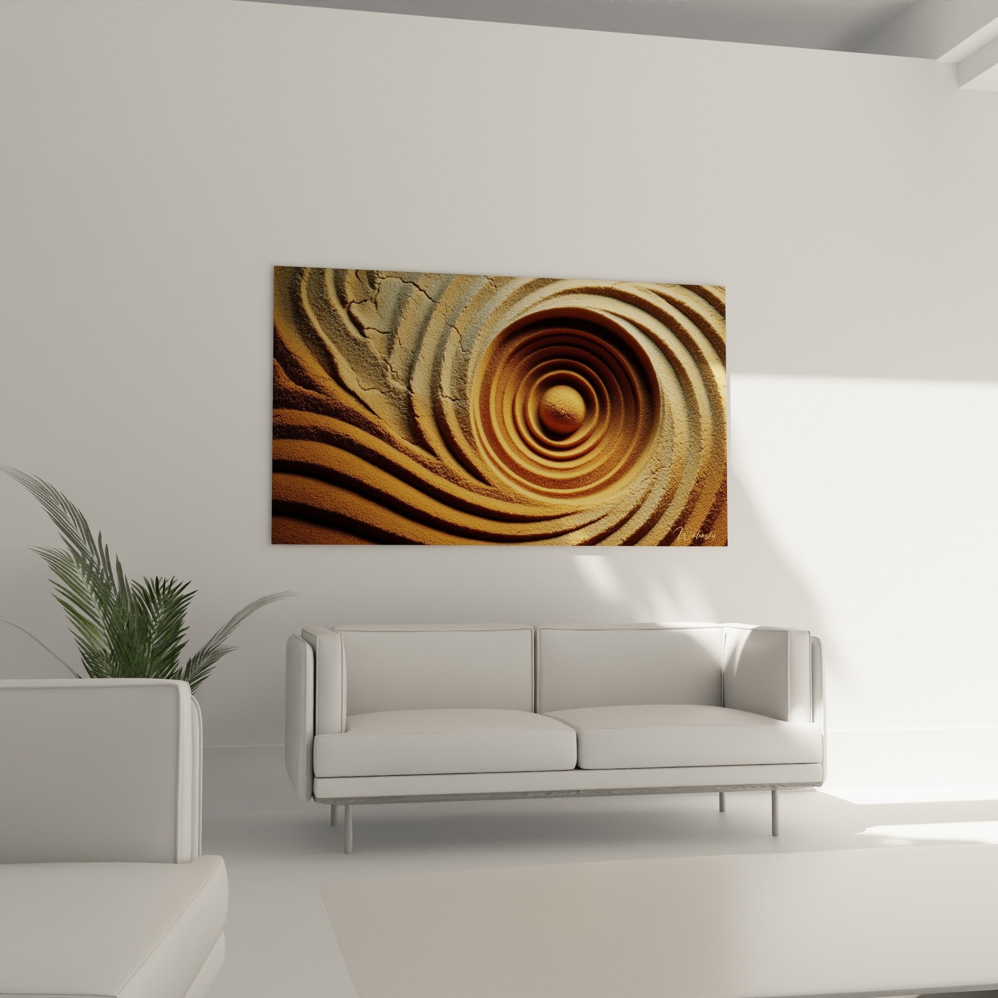 detail cercles concentriques sable texture dore reliefs ombres