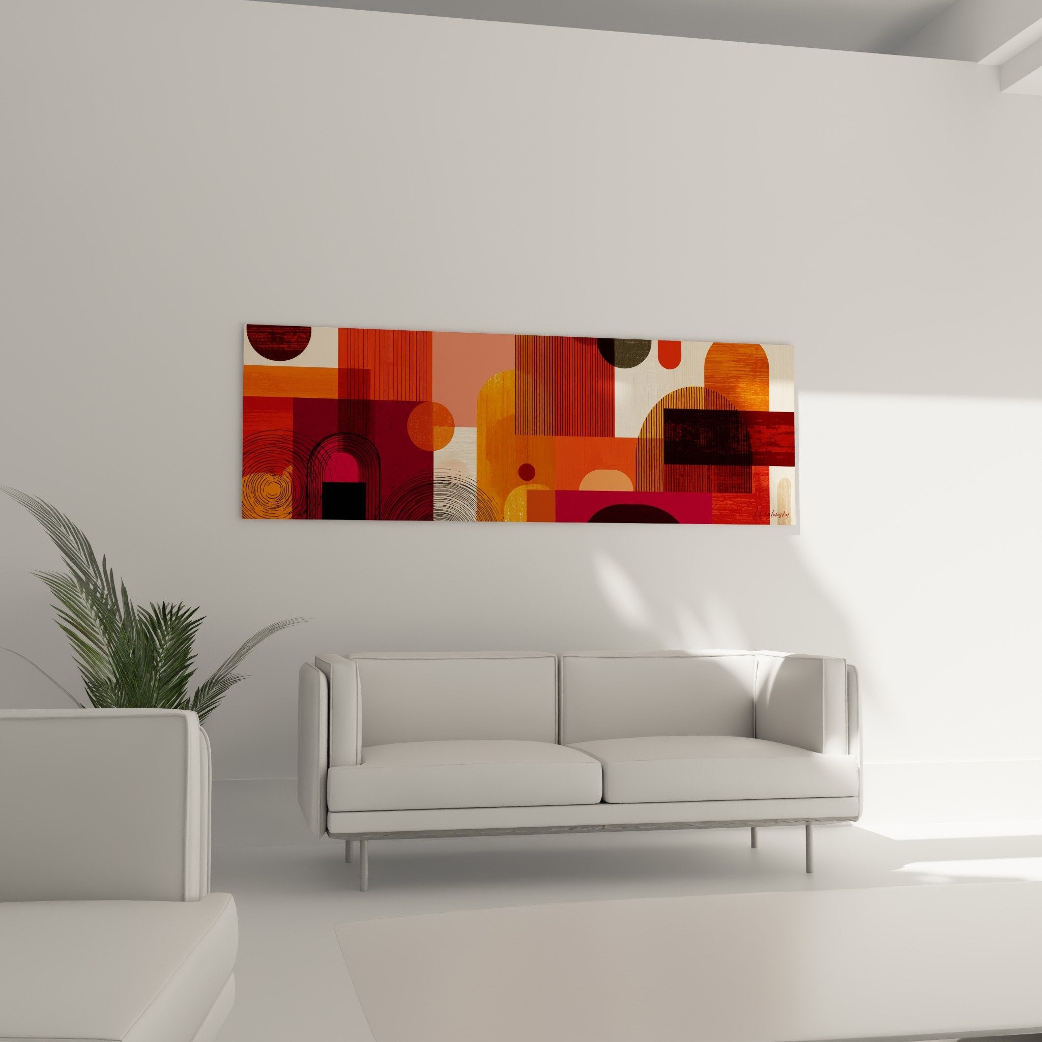 Detail tableau abstrait cercles concentriques noirs rayures orange rouge textures geometriques