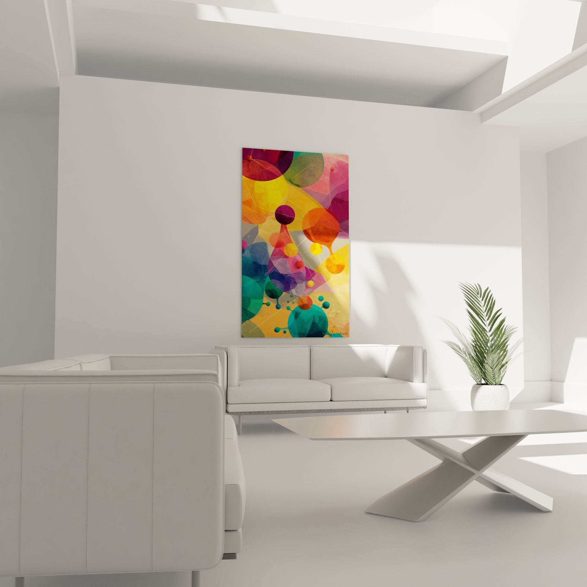 Gros plan détail tableau cercles translucides superposés art géométrique coloré