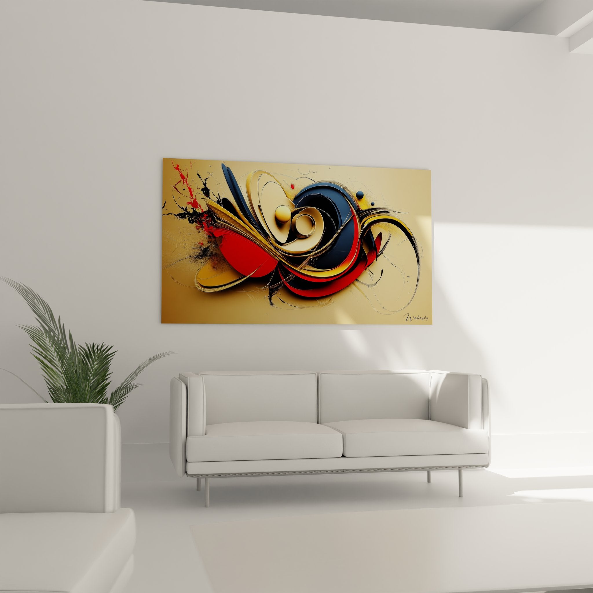 Détail gros plan tableau abstrait formes spiralées tridimensionnelles colorées