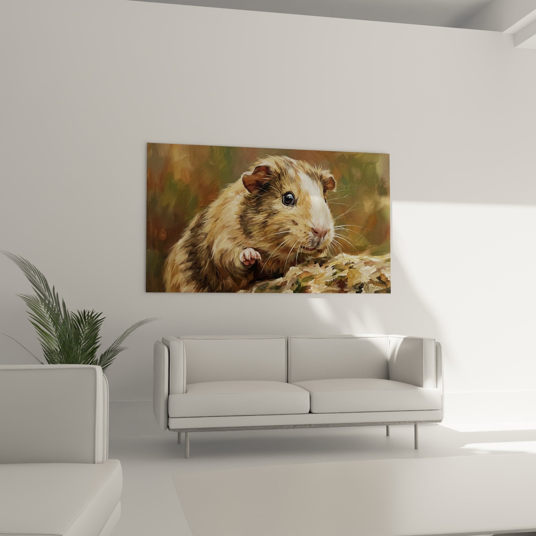 Nahaufnahme Details Fell Meerschweinchen kunstvolles Gemälde schwarzer Blick weiße Schnurrhaare realistische Darstellung