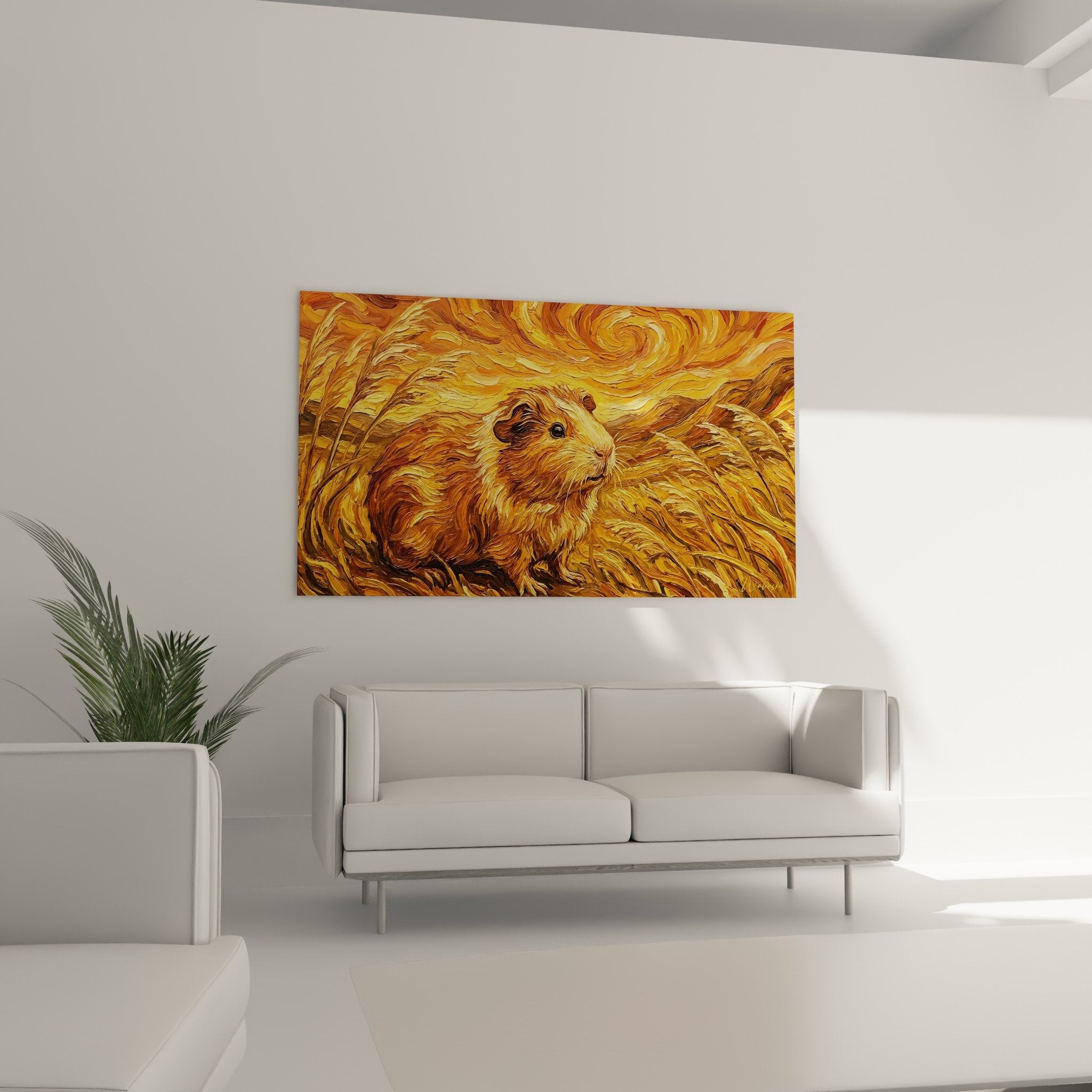 Detail Meerschweinchen-Gemälde goldener Wirbel expressionistische Technik dynamische Pinselstriche