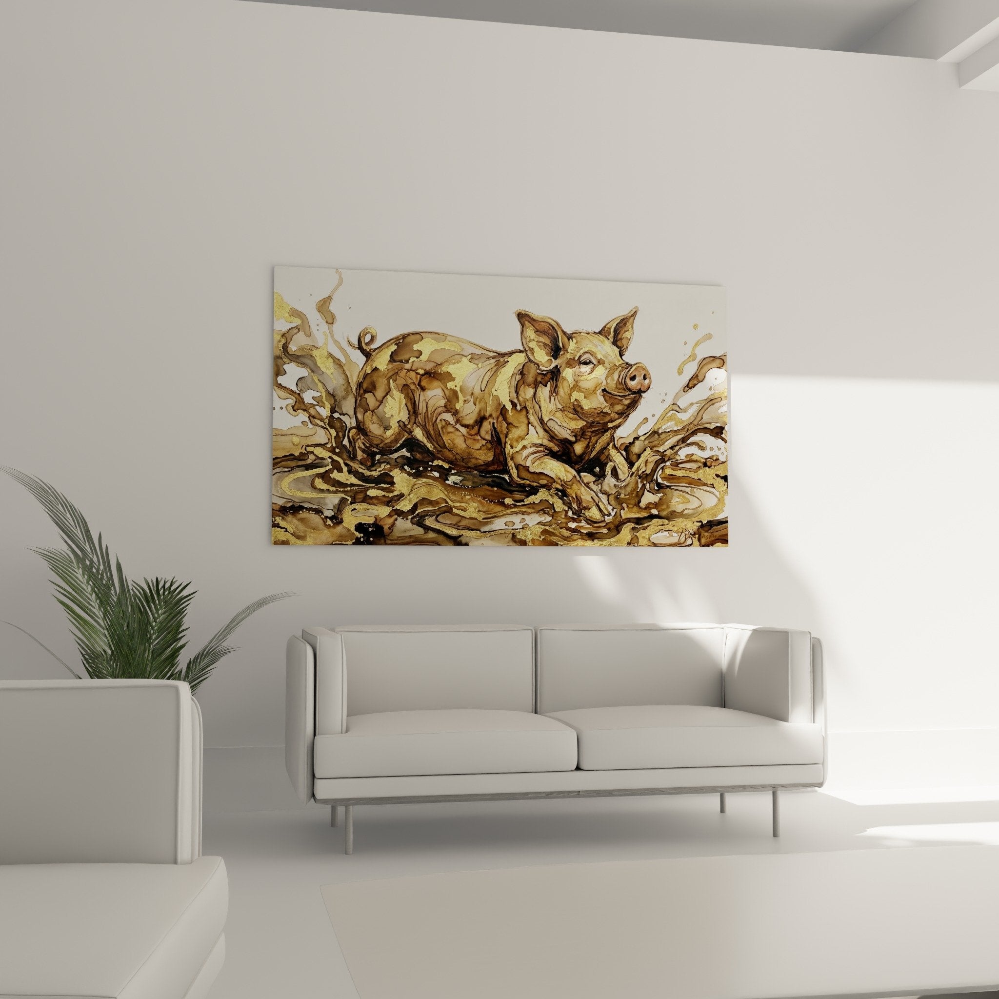 Nahaufnahme-Detail Schwein-Kunstwerk goldene Projektionen Spritzertechnik künstlerisch