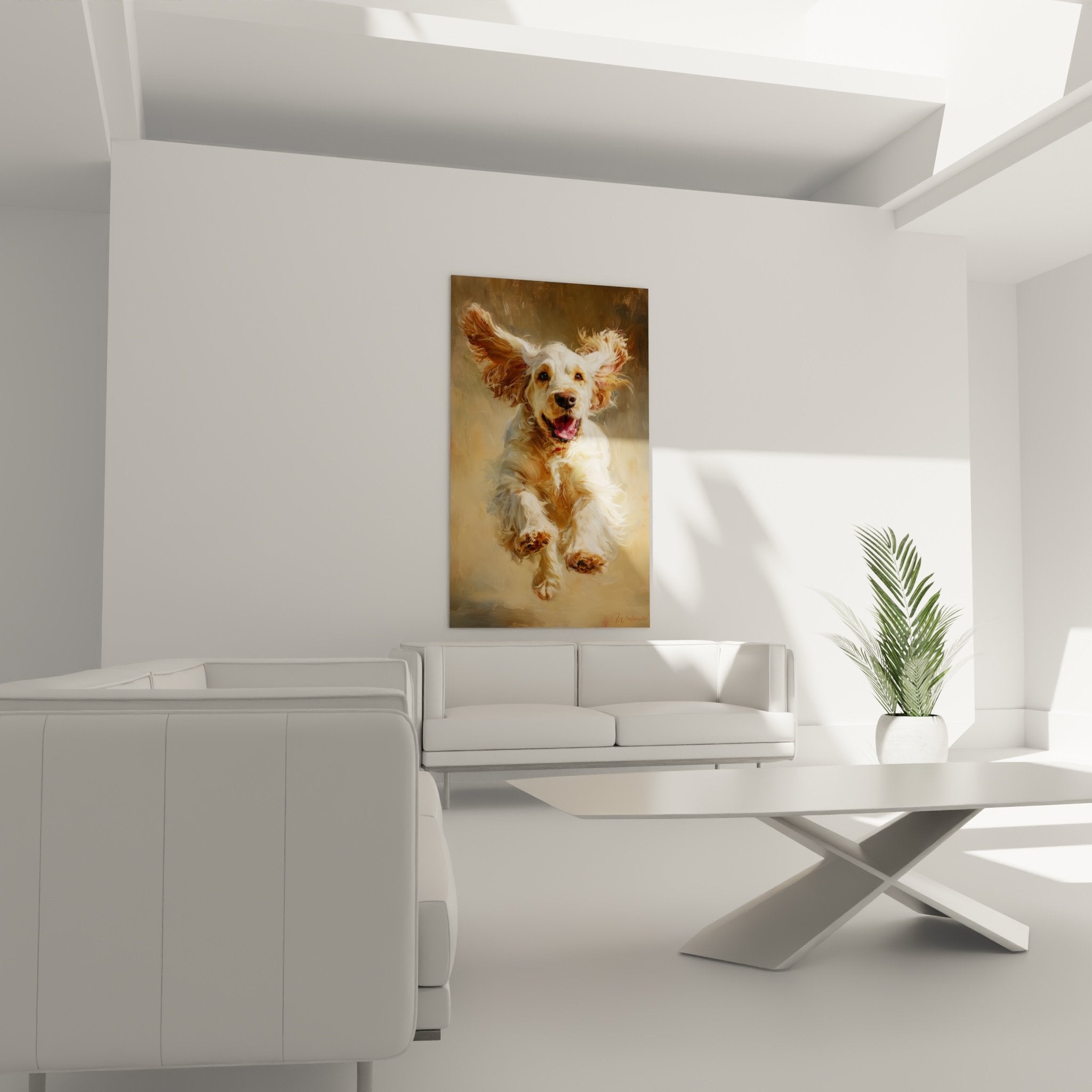 Détail du pelage doré et de l'expression souriante d'un Cocker Americain en plein élan