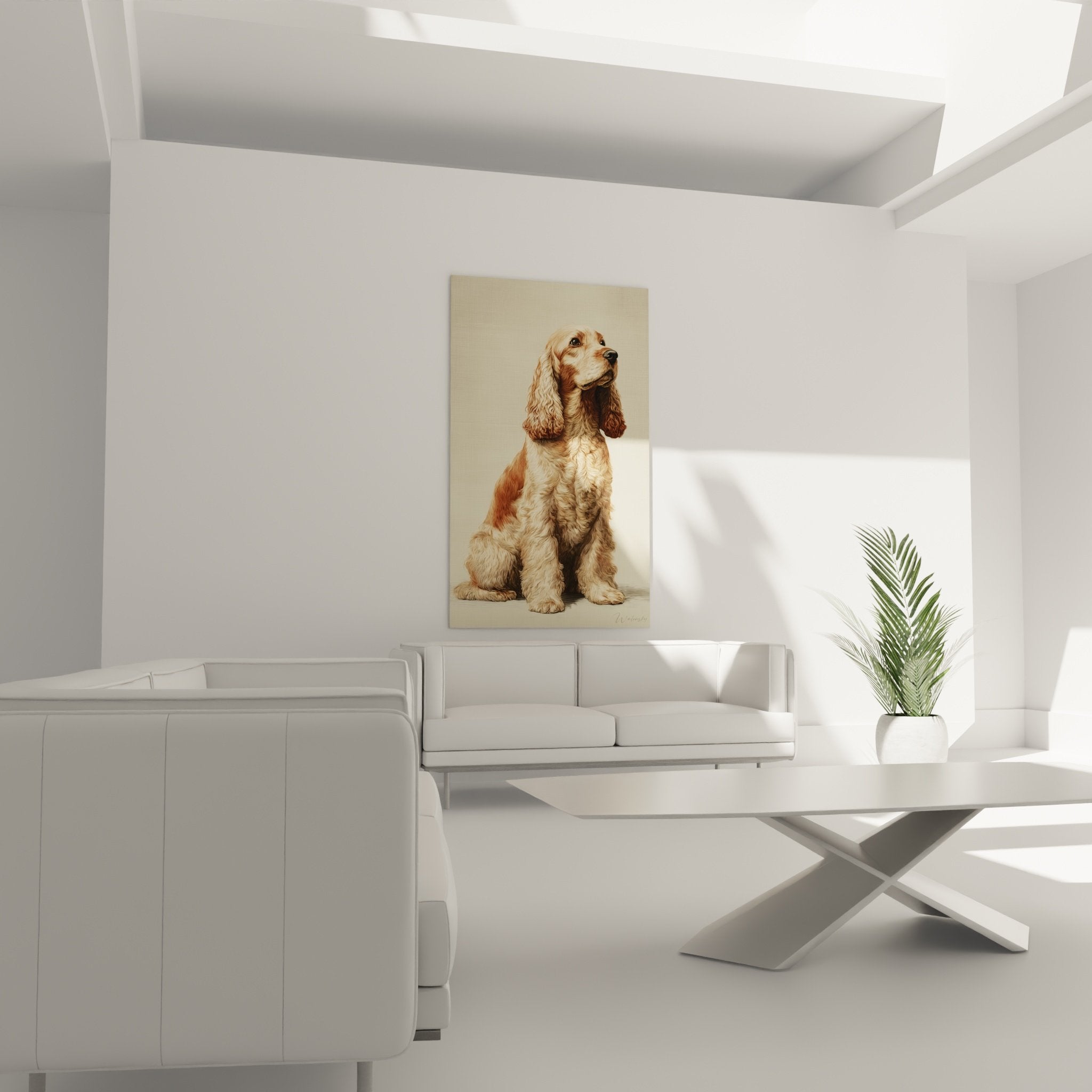 Gros plan sur les details du pelage boucle et les yeux expressifs du Cocker Americain dore