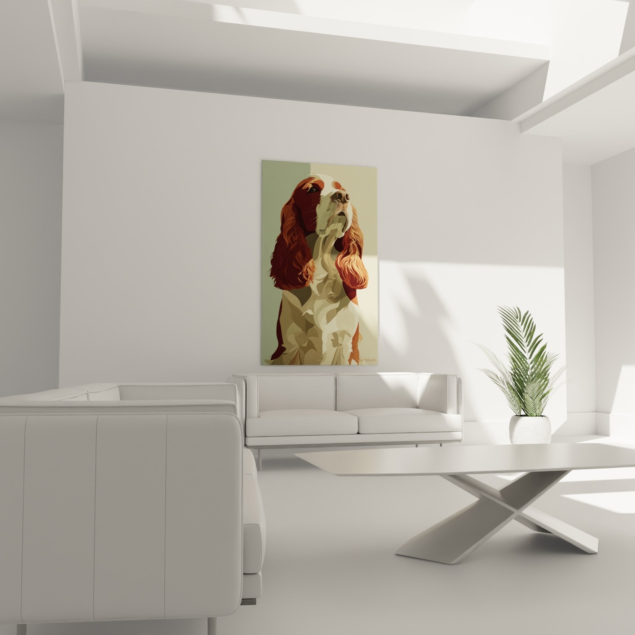 Detail portrait cocker pelage roux cuivre blanc creme truffe noire art animalier qualite impression