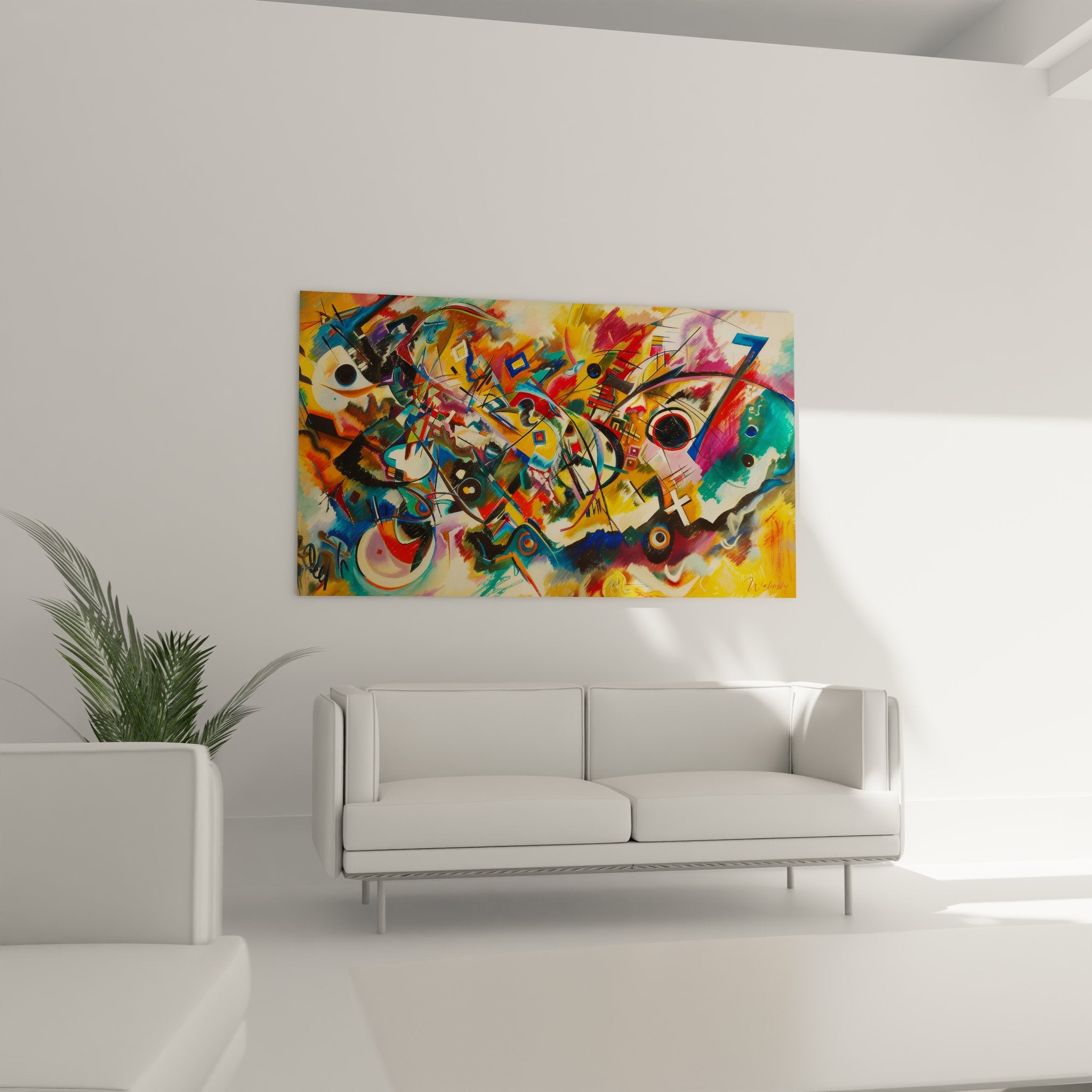 Détail gros plan tableau composition abstraite formes géométriques colorées