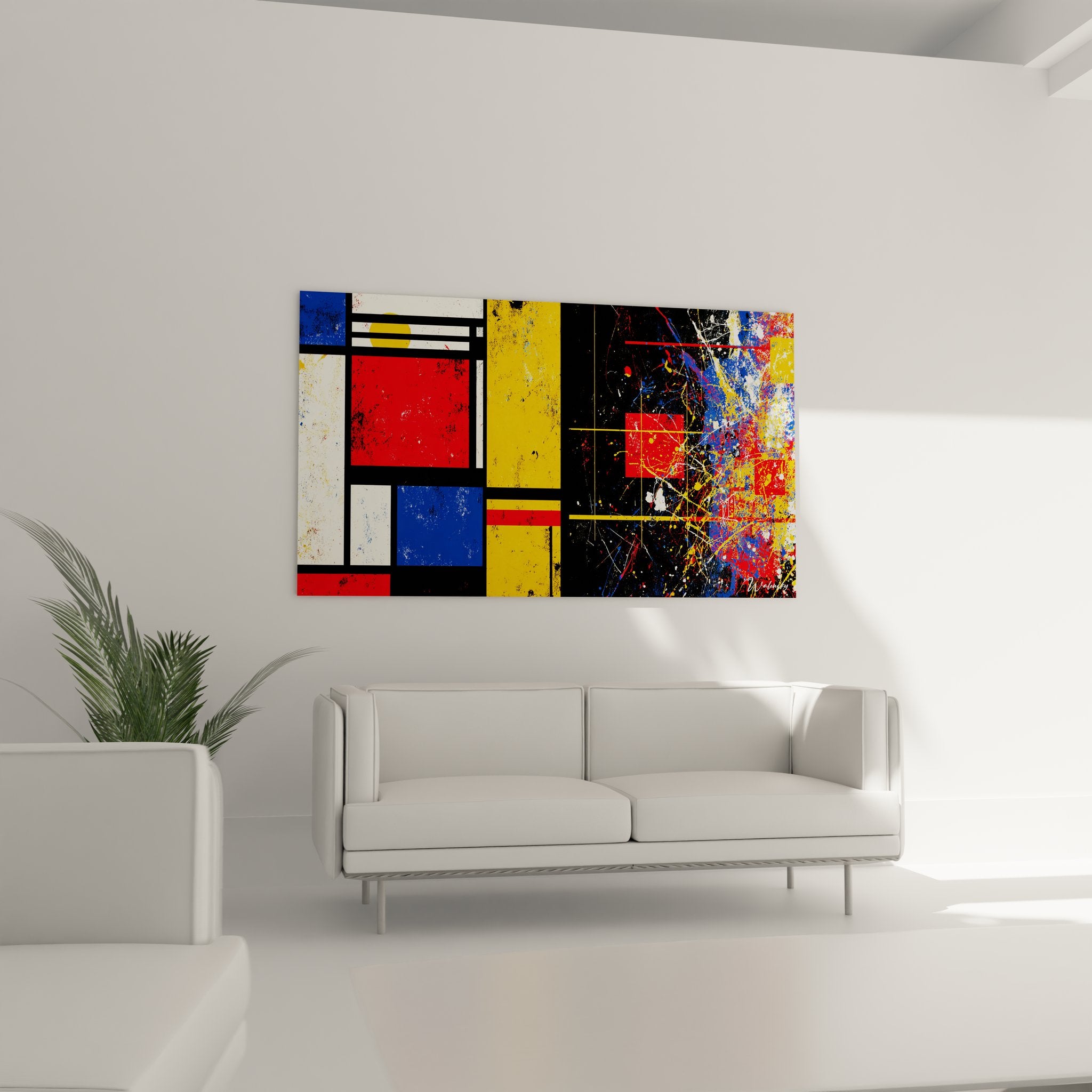 Détail composition géométrique abstraite couleurs primaires lignes noires art moderne