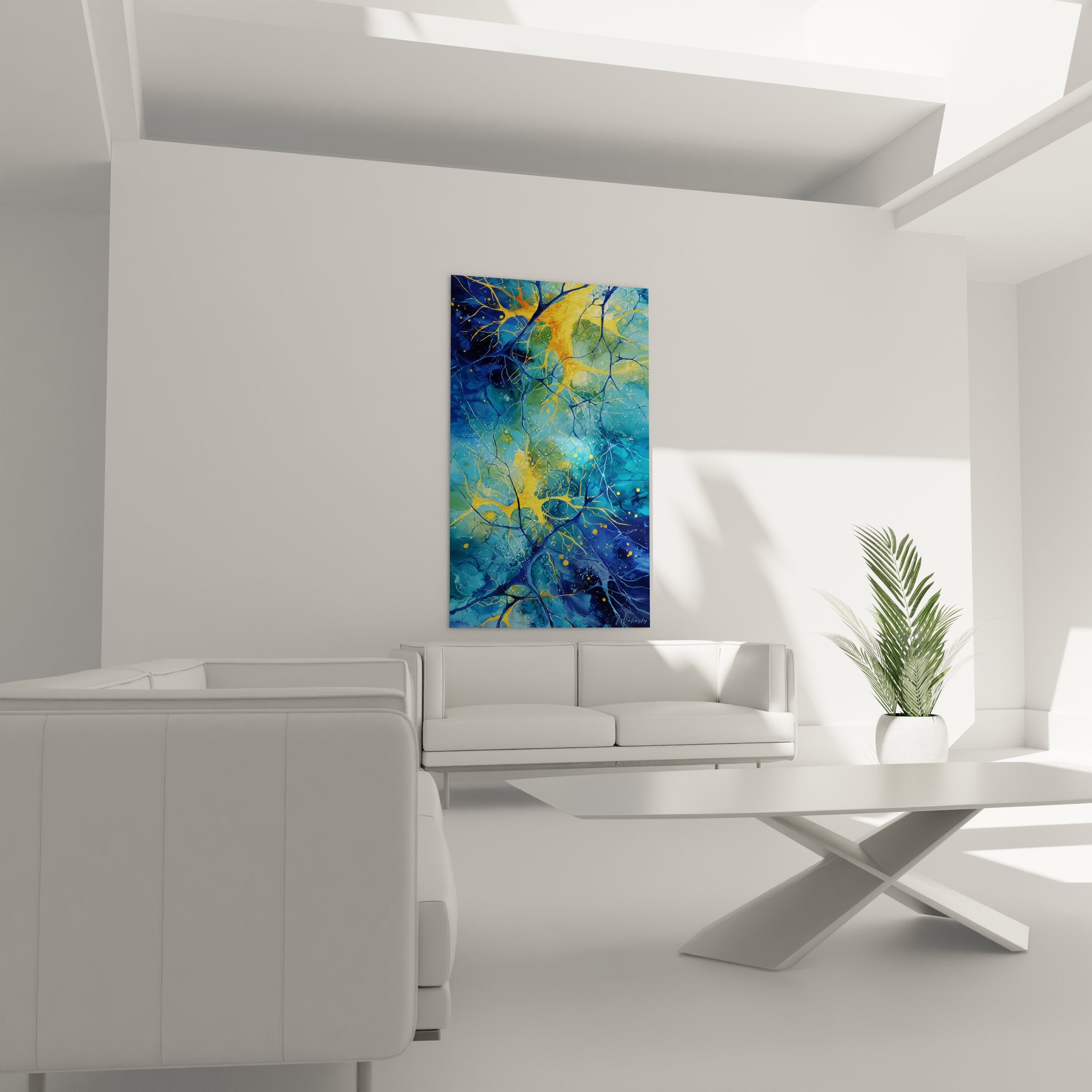 Gros plan détaillé connexions synaptiques dorées tableau neuronal montrant ramifications lumineuses