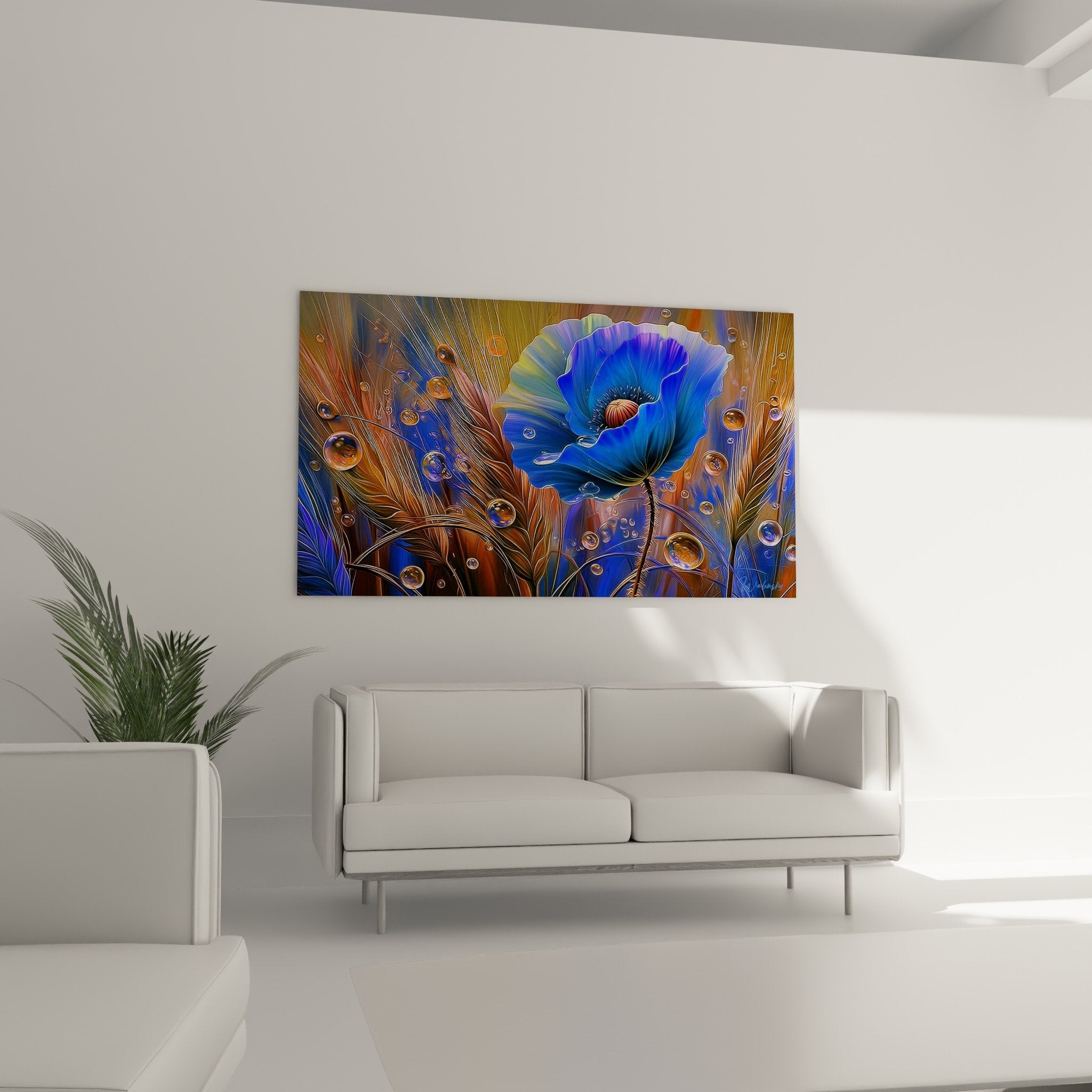 blue poppy detail petals iridescent orange heart crystal bubbles spectacular artistic effect macro