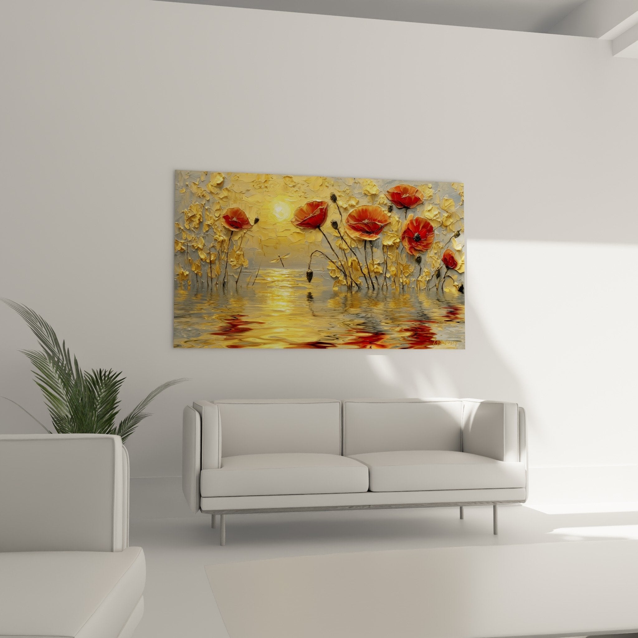 Detail coquelicots peinture relief empate texture epaisse petales rouge orange technique artistique moderne