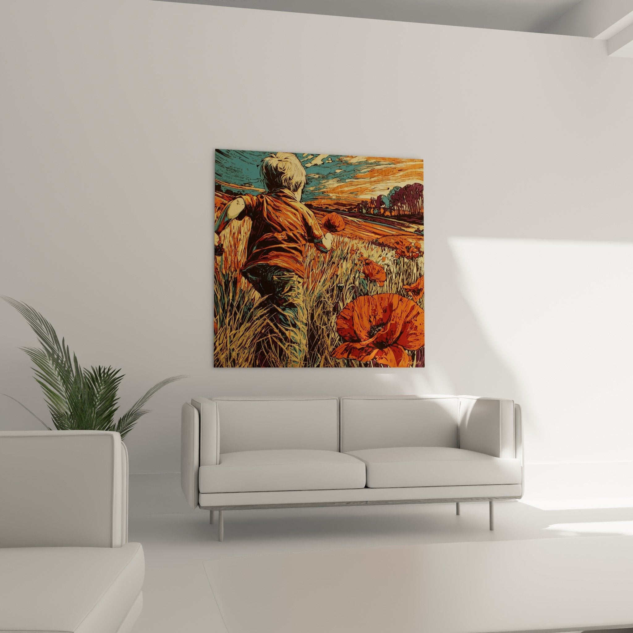 Dettaglio papaveri rosso vermiglio e erbe dorate texture grafica stampa moderna prato fiorito