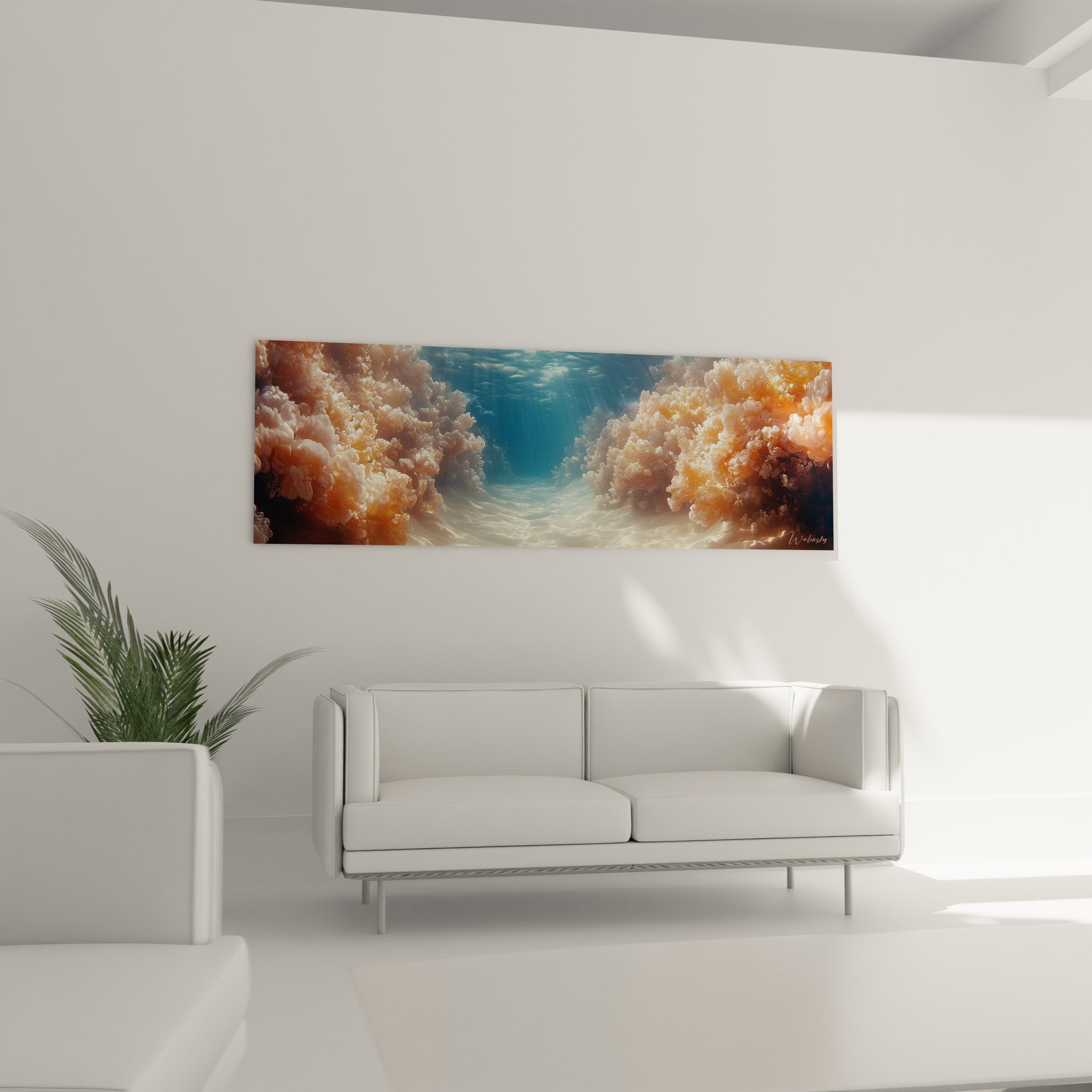 Détail gros plan coraux dorés tableau fonds marins, textures artistiques océaniques réalistes