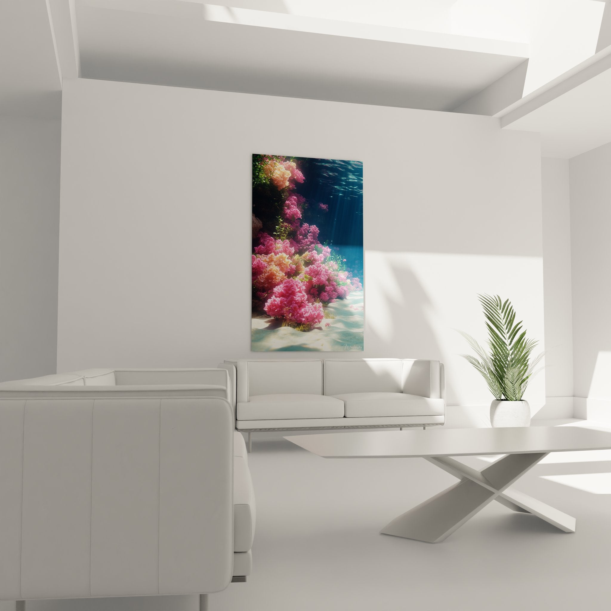 Gros plan détail coraux roses oranges formations coralliennes art mural fonds marins