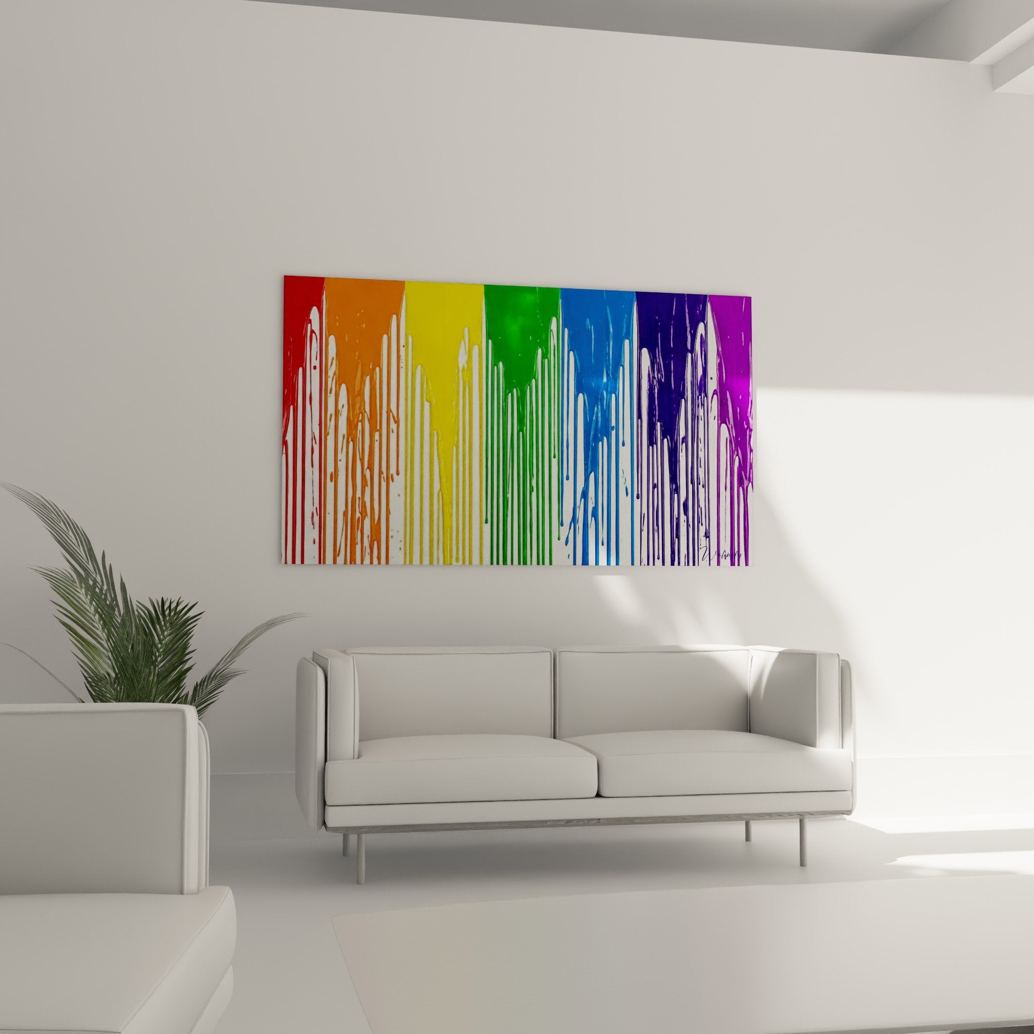 Détail coulures peinture multicolore street art dripping éclaboussures rouge orange jaune vert bleu violet