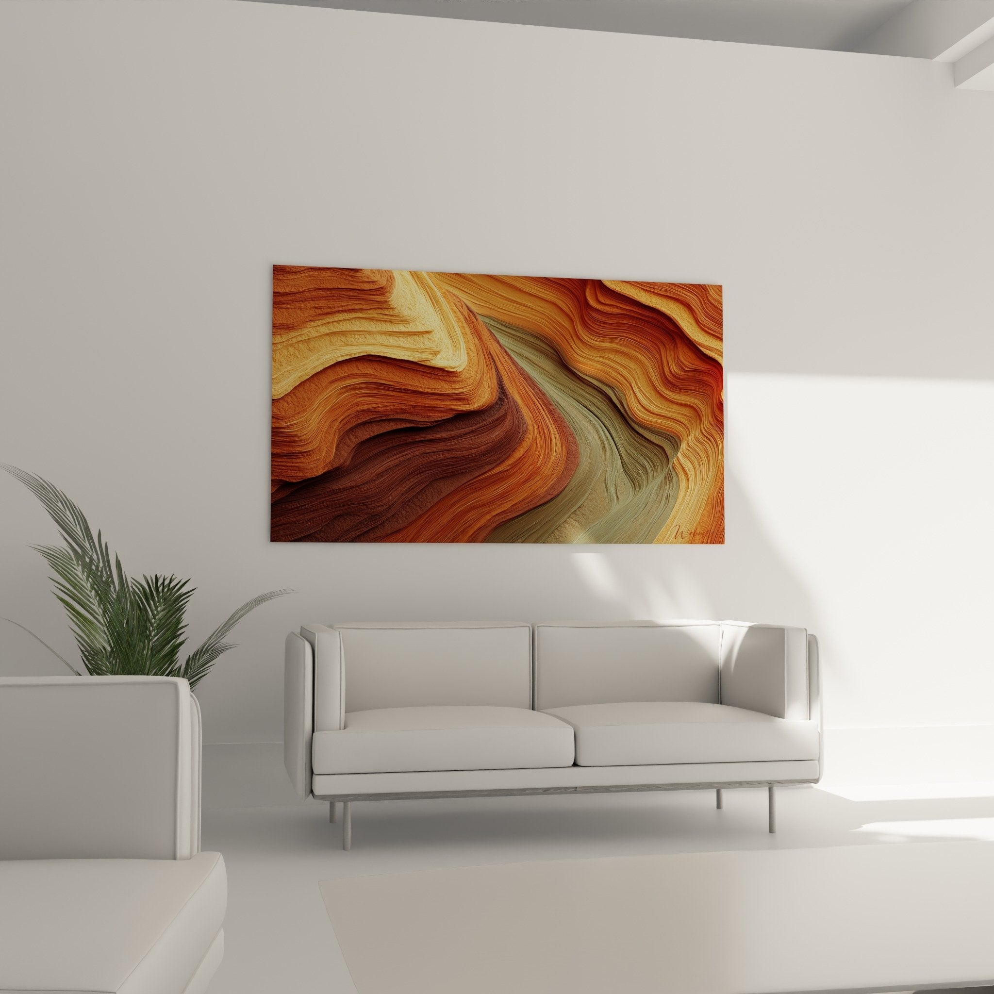 Detail wavy curves abstract painting ochre beige tones visual texture feng shui earth