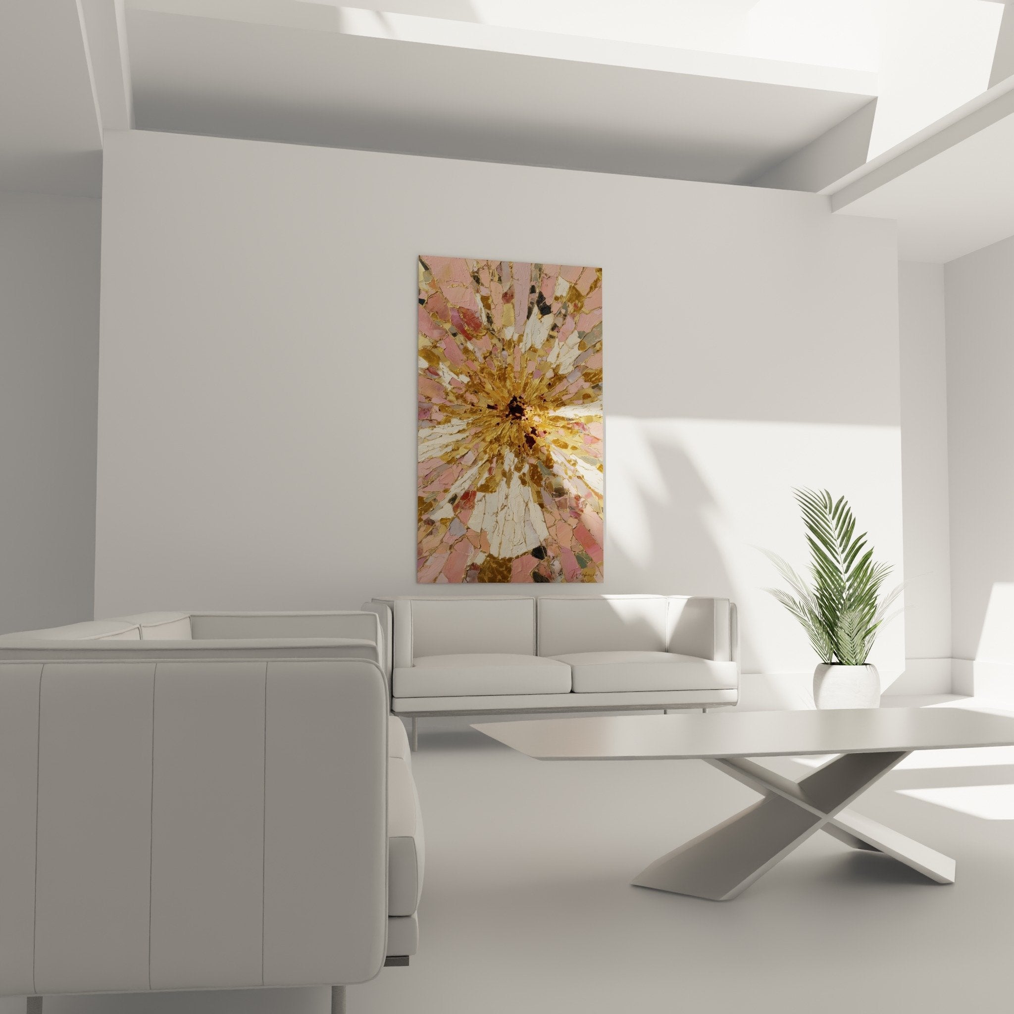 Détail craquelures dorées et roses - Texture artistique explosion florale rayonnante feng shui