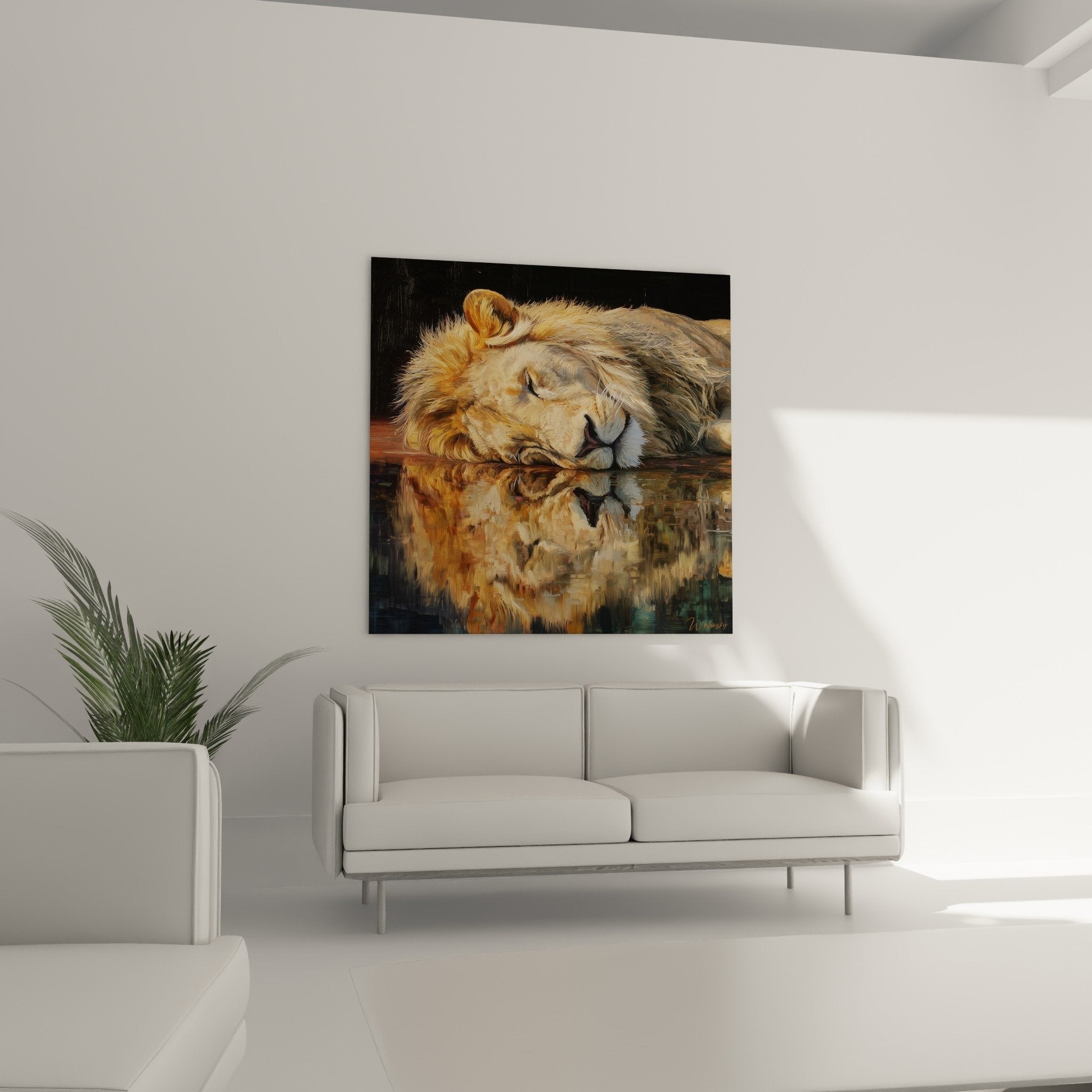 Detail criniere lion doree texture realiste peinture ocre ambre traitement artistique classique matiere subtile
