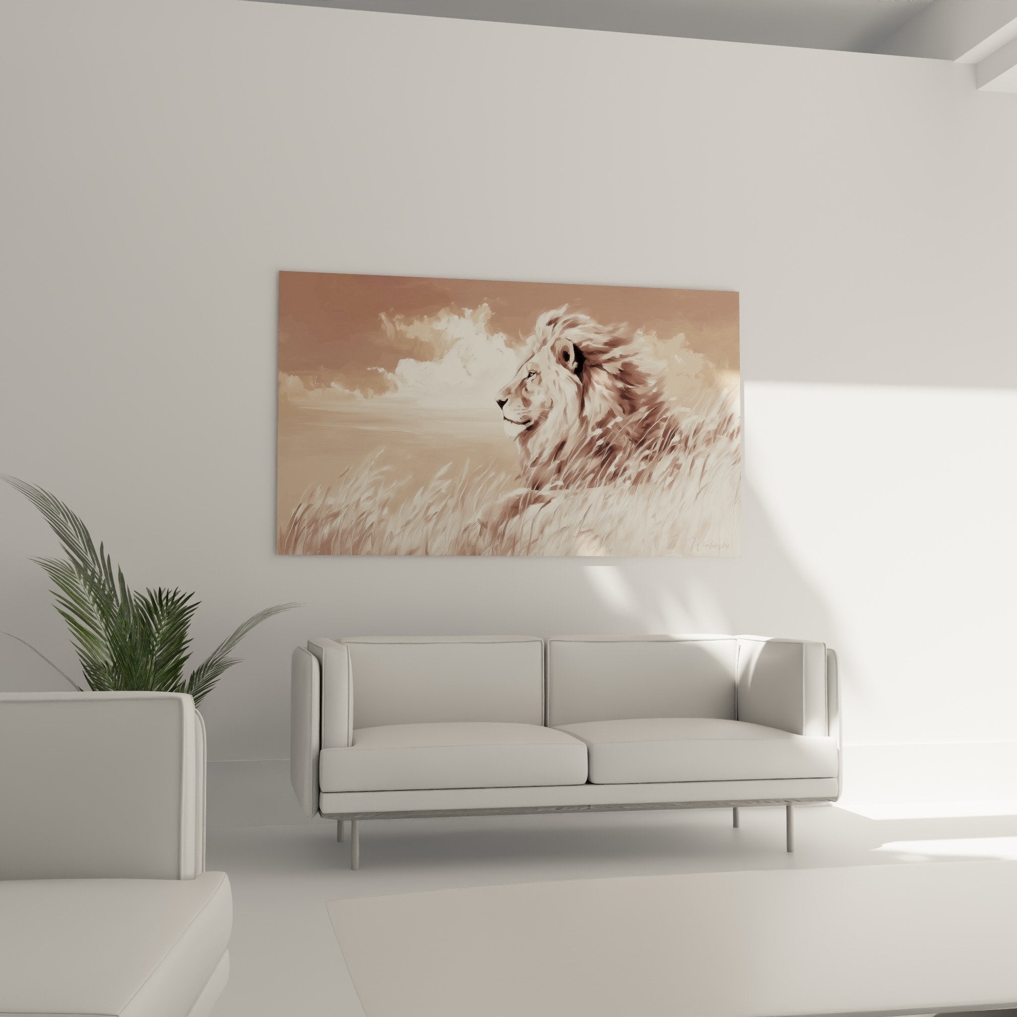 Detail criniere lion doree texture fluide peinture sepia art animalier qualite superieure