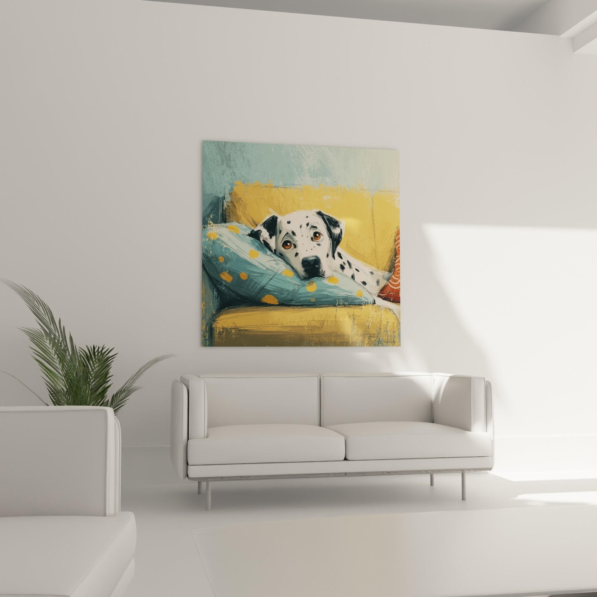 Dettaglio dalmata occhi ambra mantello macchiato bianco nero tecnica pittorica realistica