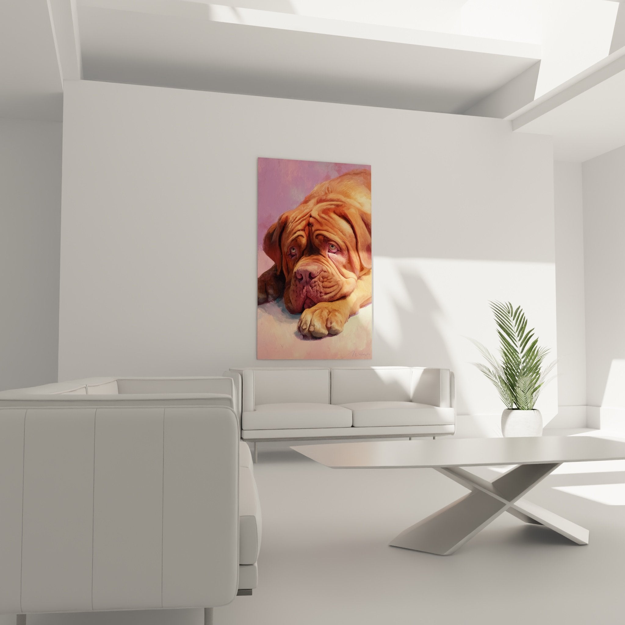 Detail portrait Dogue de Bordeaux pinceau expressif pelage fauve yeux ambre emotion