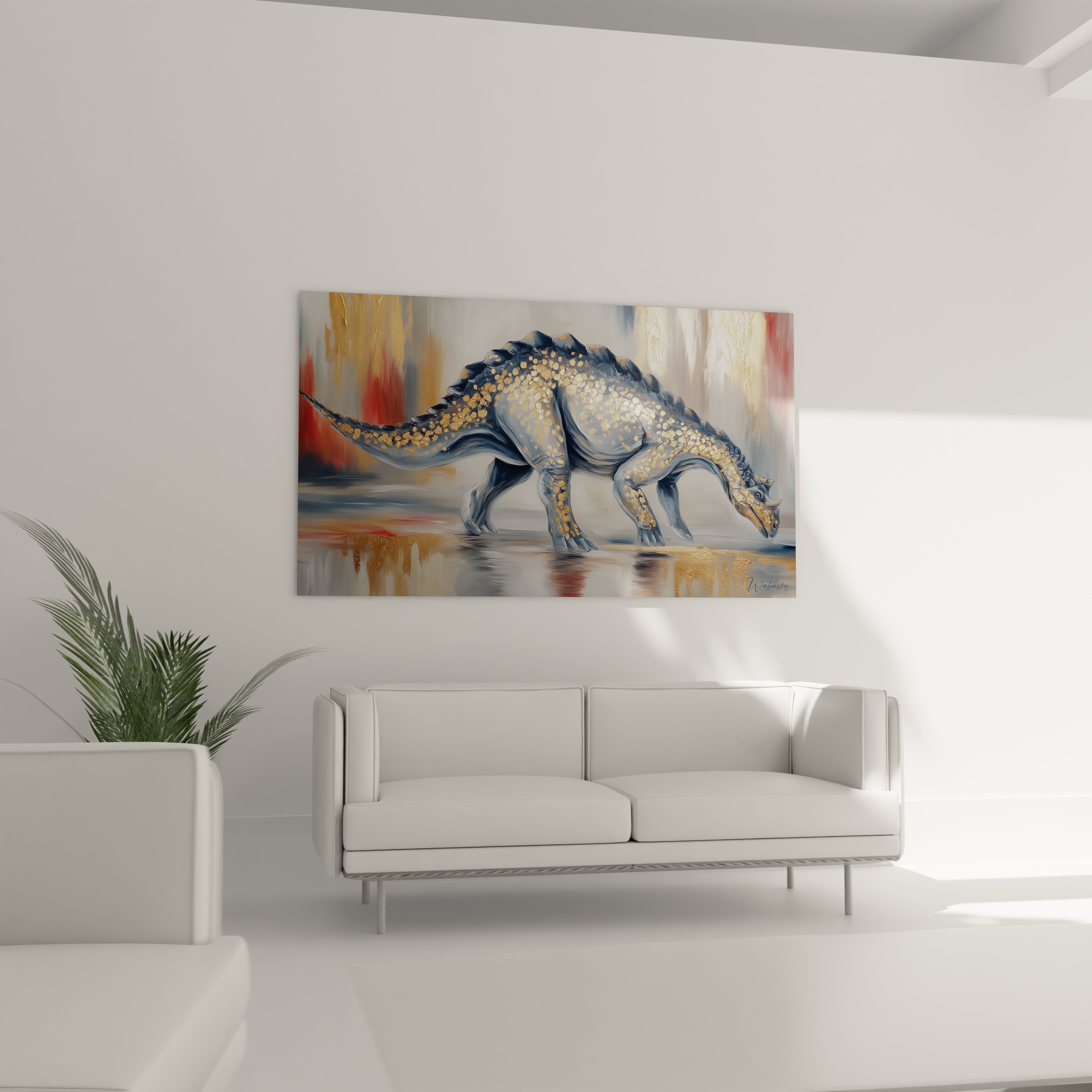 Gros plan détaillé écailles dorées et texture peau dinosaure Scutosaurus tableau