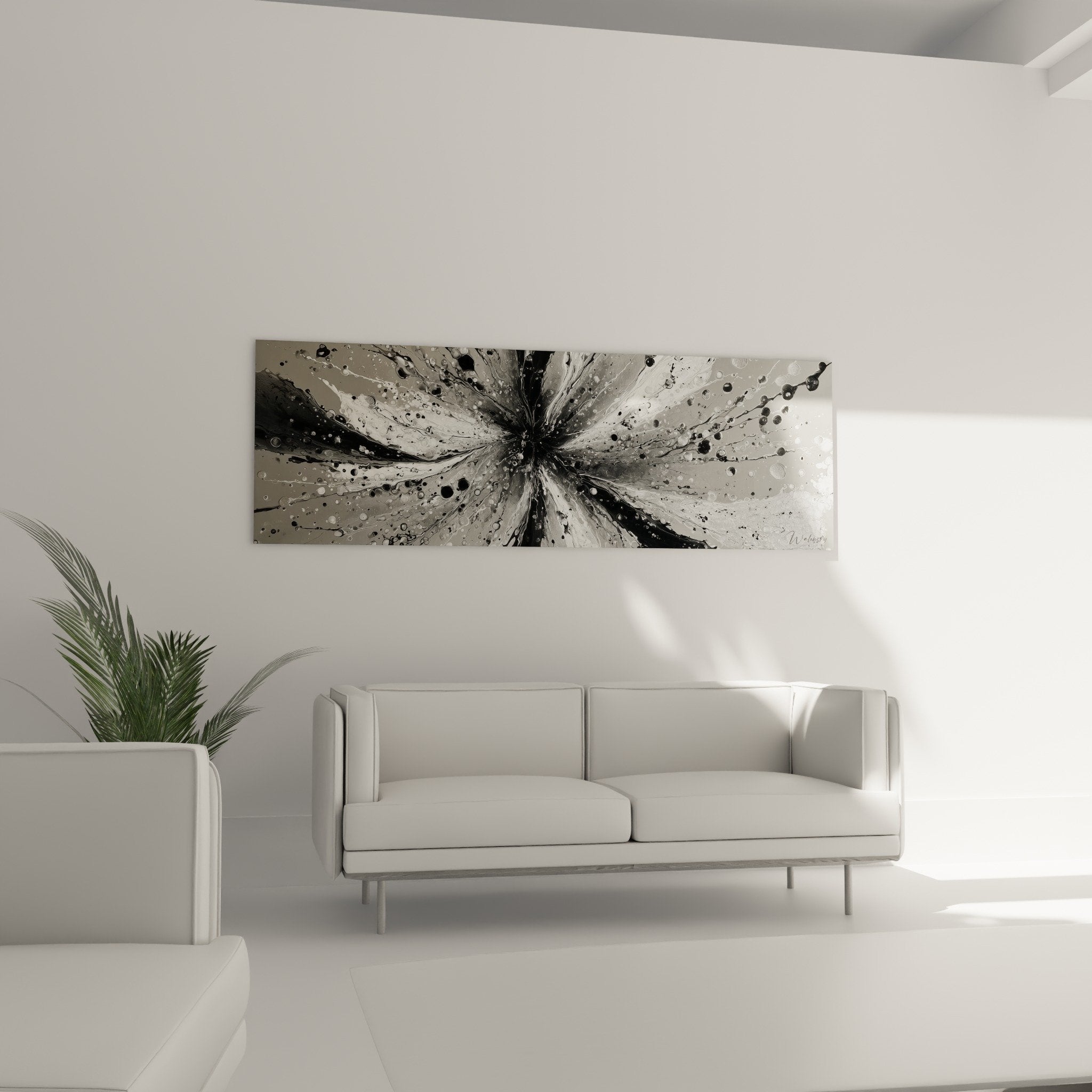 Detail silver splashes and dynamic rays abstract feng shui metal artwork