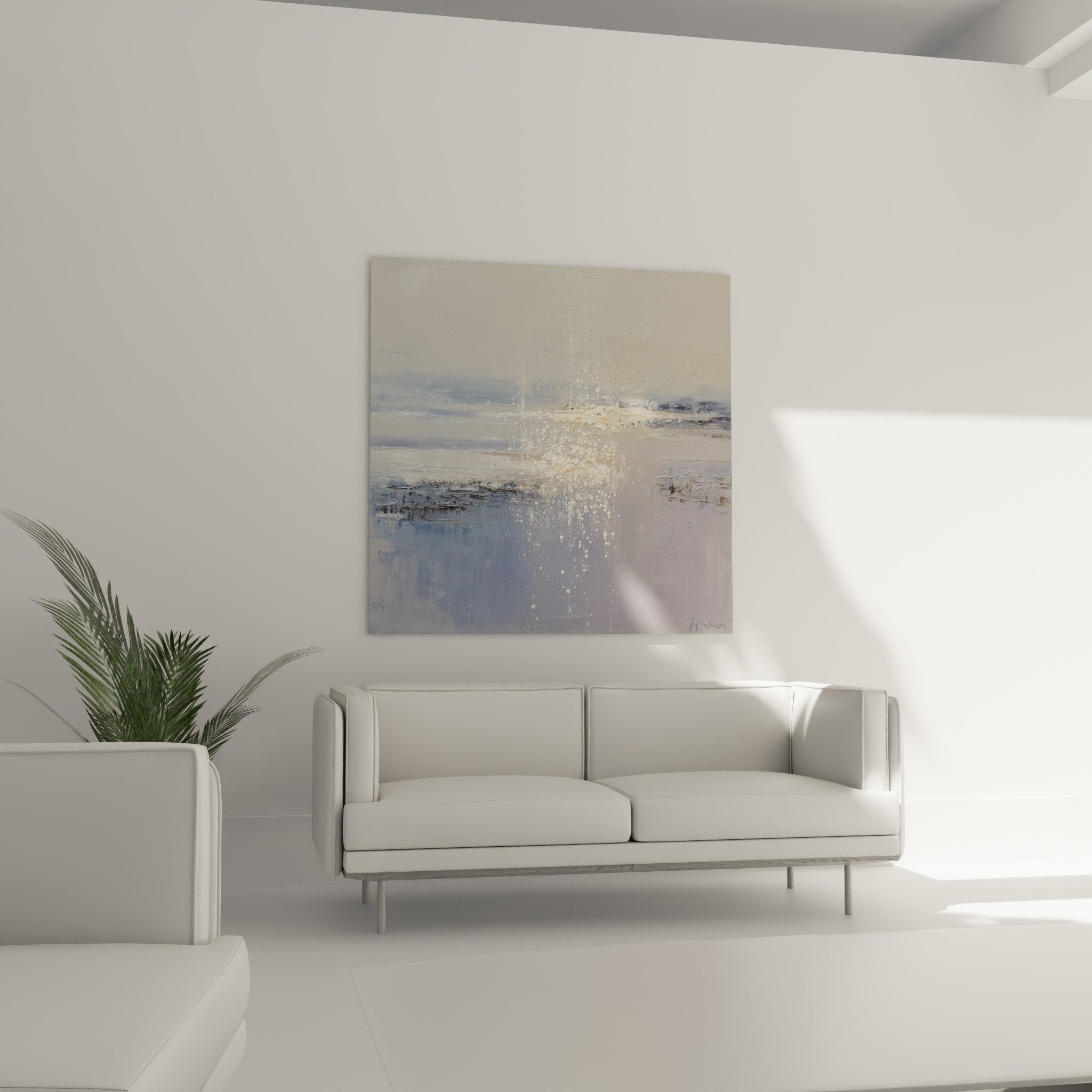 golden splashes detail on blue white abstract textured background contemporary painting feng shui