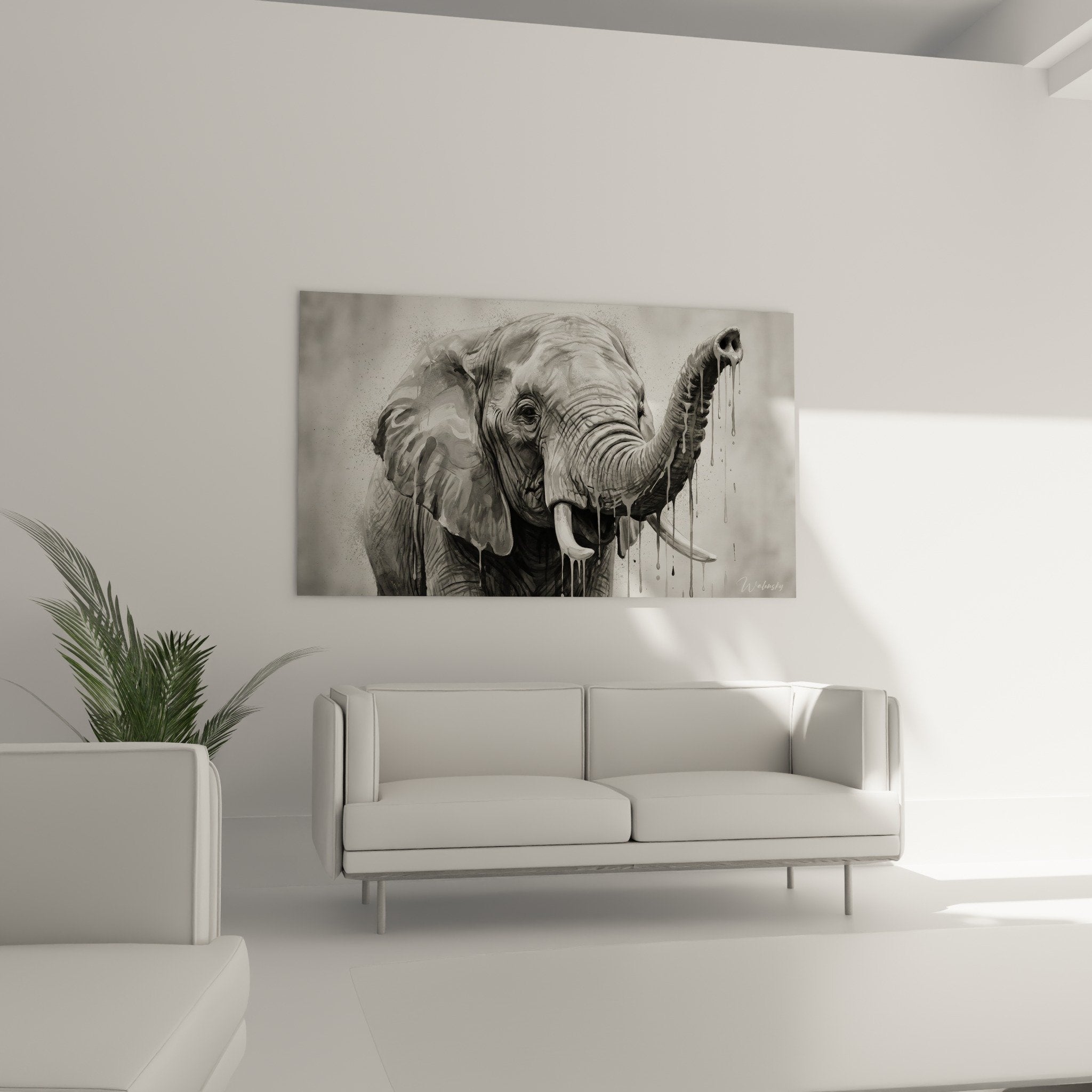 Detail elephant portrait noir blanc ecoulures peinture street art defenses texture realiste zoom