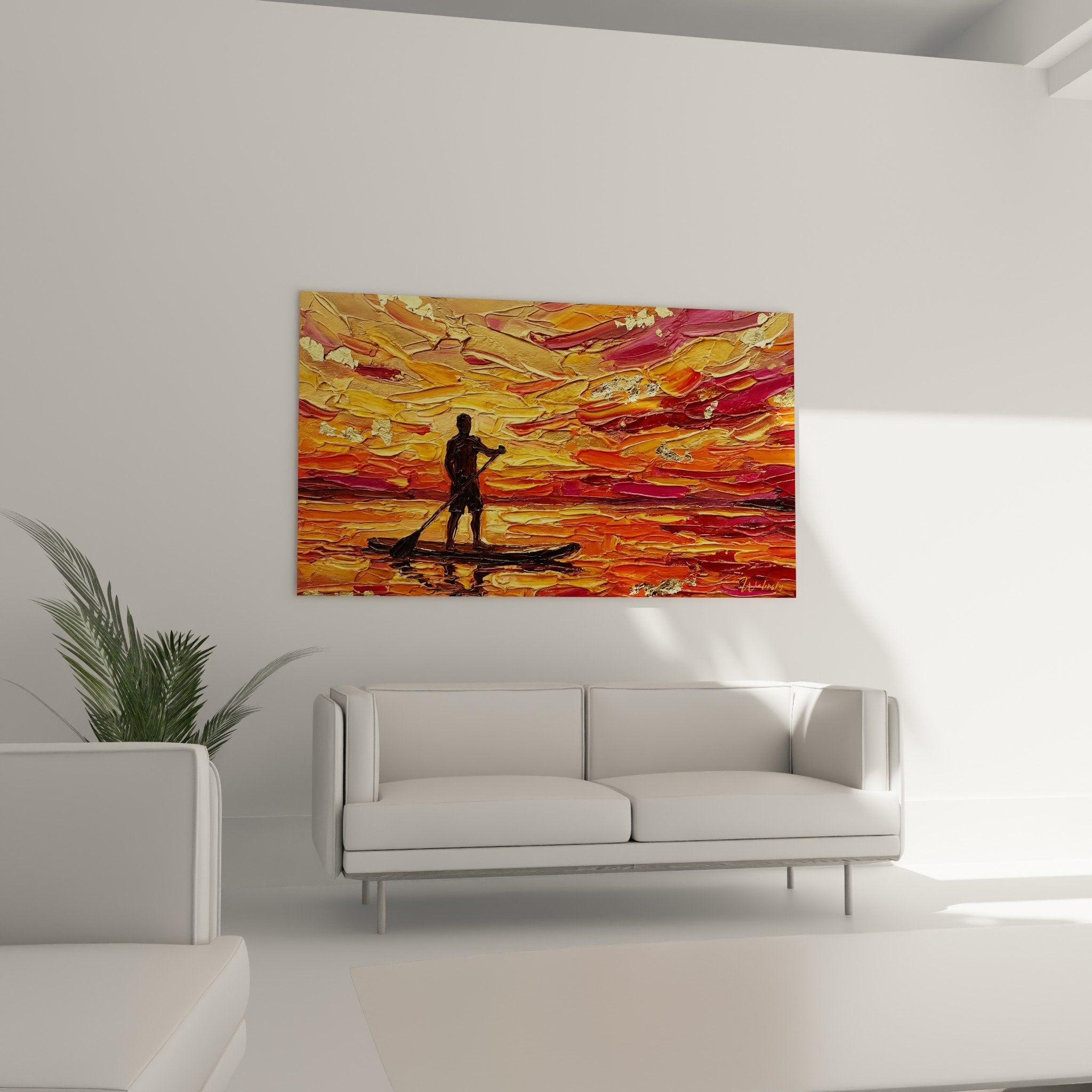 Détail empâtements peinture tableau paddle nuages dorés texture relief matière picturale