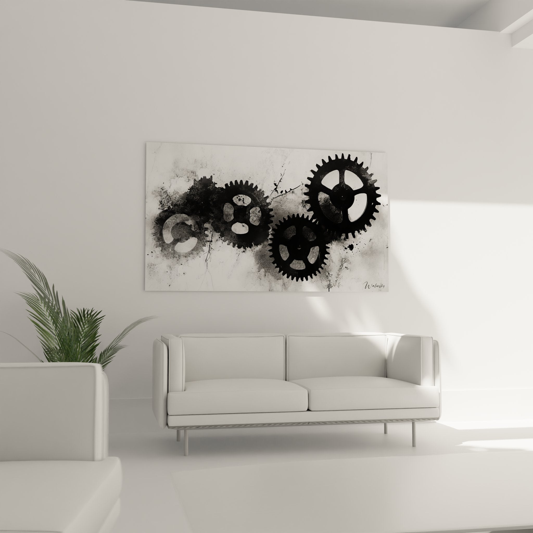 Gros plan détail engrenages mécaniques abstraits texture artistique noir blanc industriel