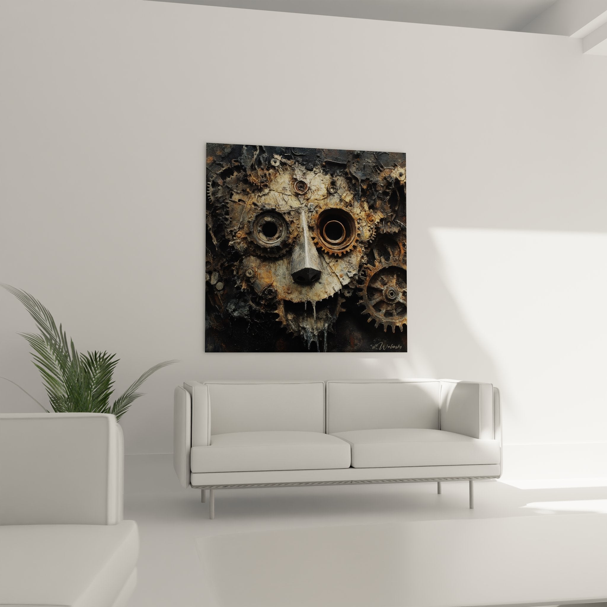 Gros plan détaillé des engrenages et rouages mécaniques du tableau art industriel steampunk