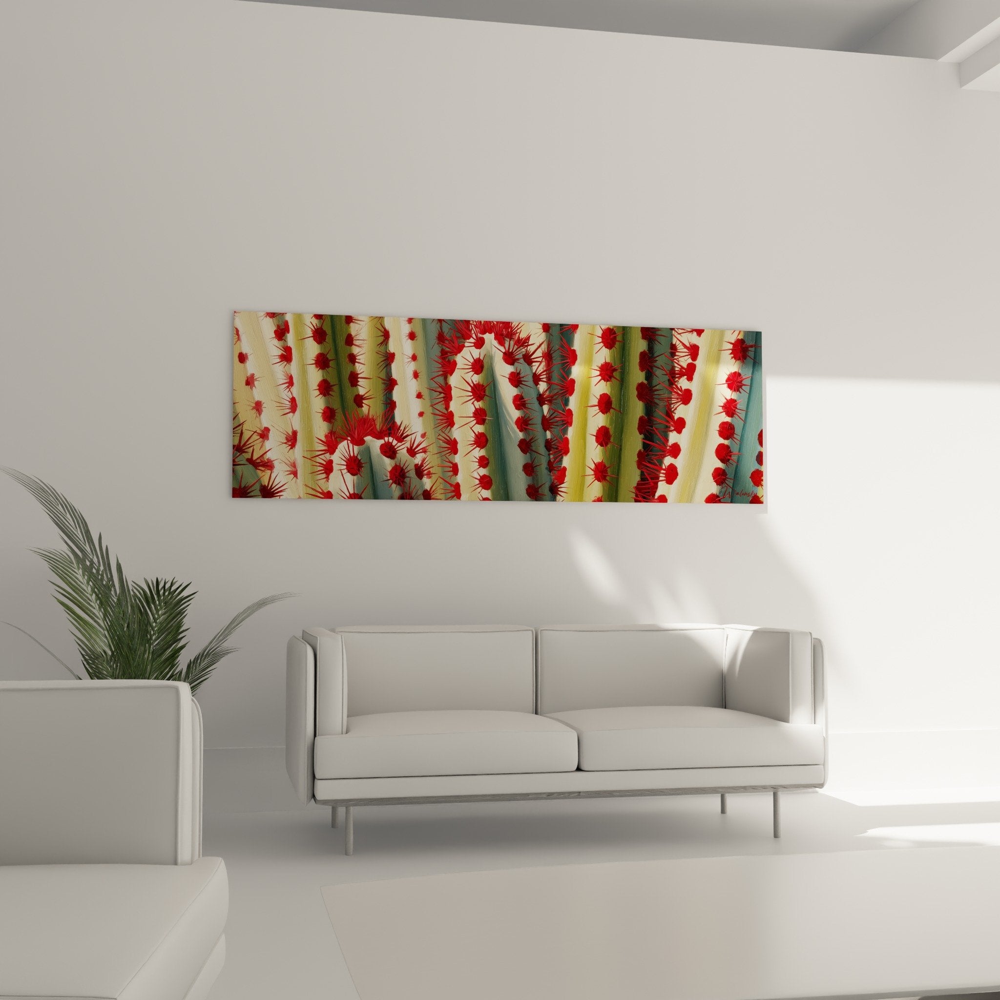 Détail épines rouges cactus stylisé motifs géométriques art moderne cubiste
