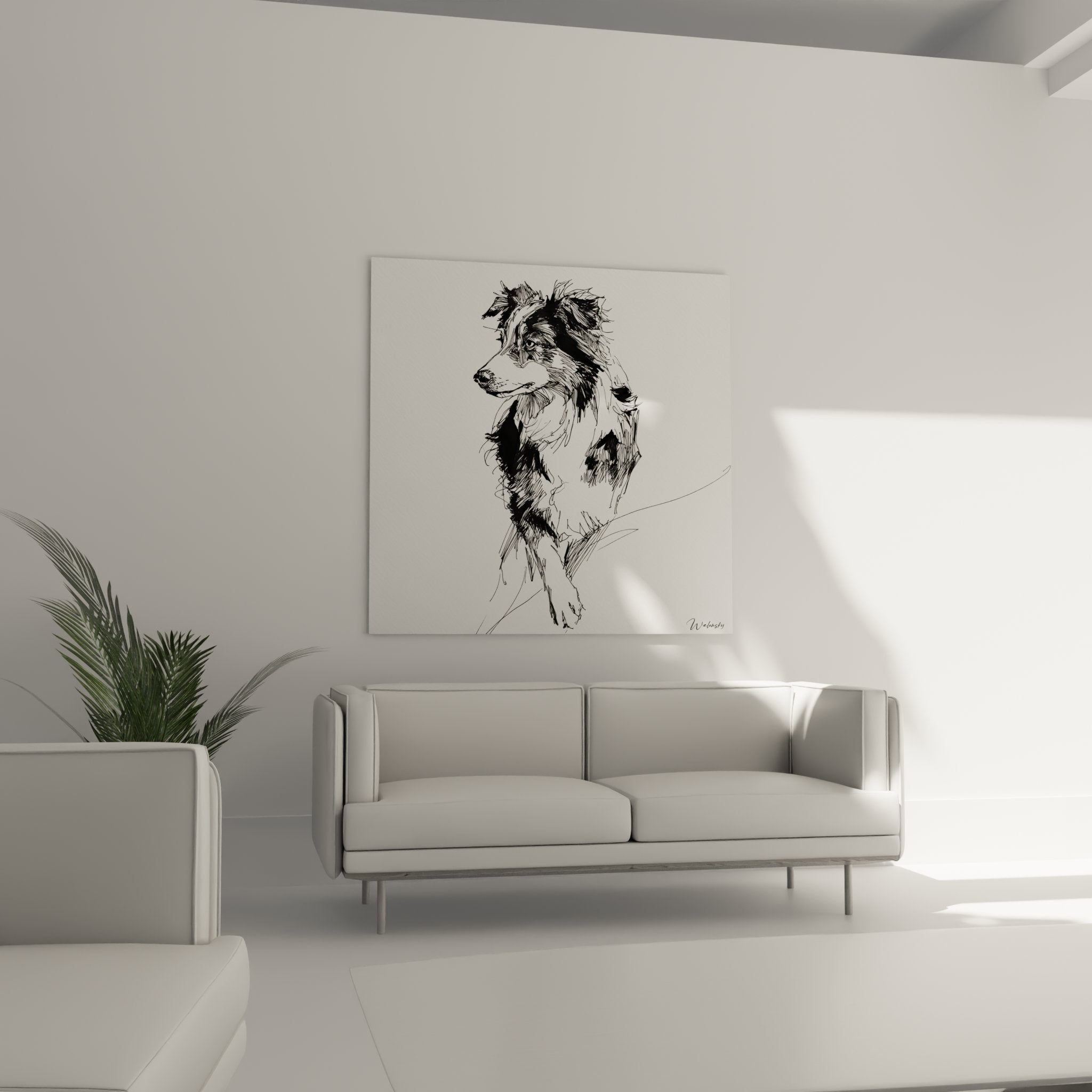 Dettaglio schizzo pastore australiano tratti artistici mantello bicolore tecnica matita ritratto canino