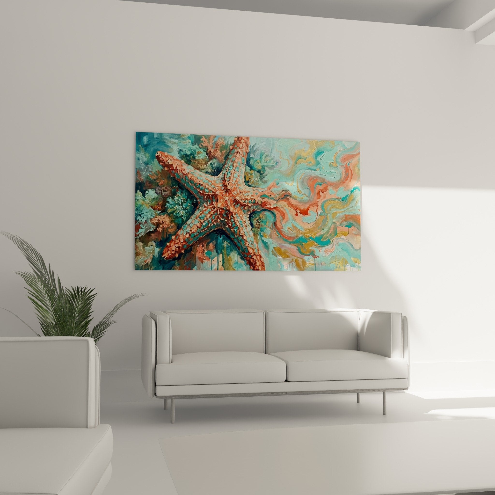 Detail Seestern Koralle Tentakel Texturen Reliefs künstlerisches Meeregemälde lebhafte Farben Türkis