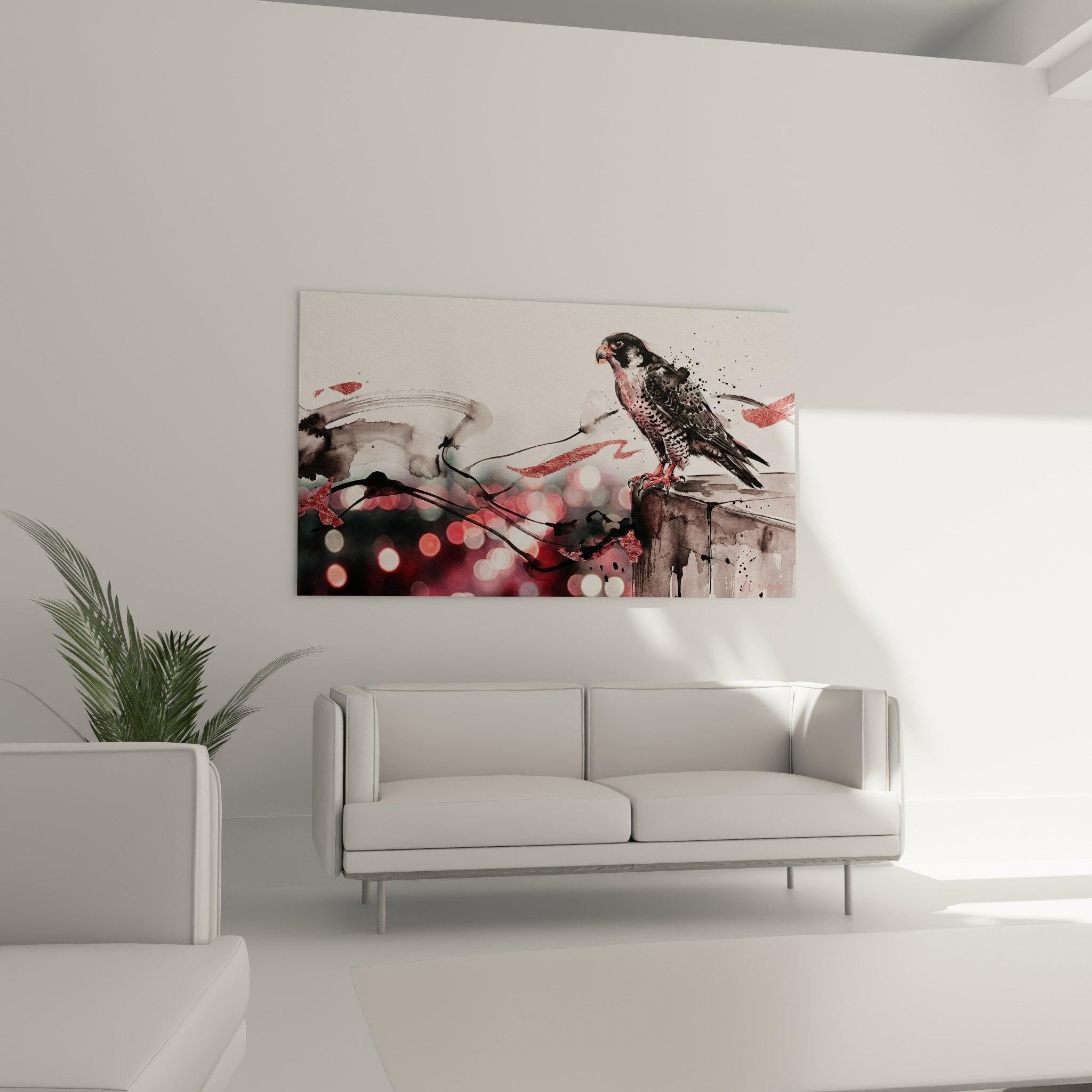 Detail plumage faucon aquarelle technique picturale projections encre effets artistiques rapace