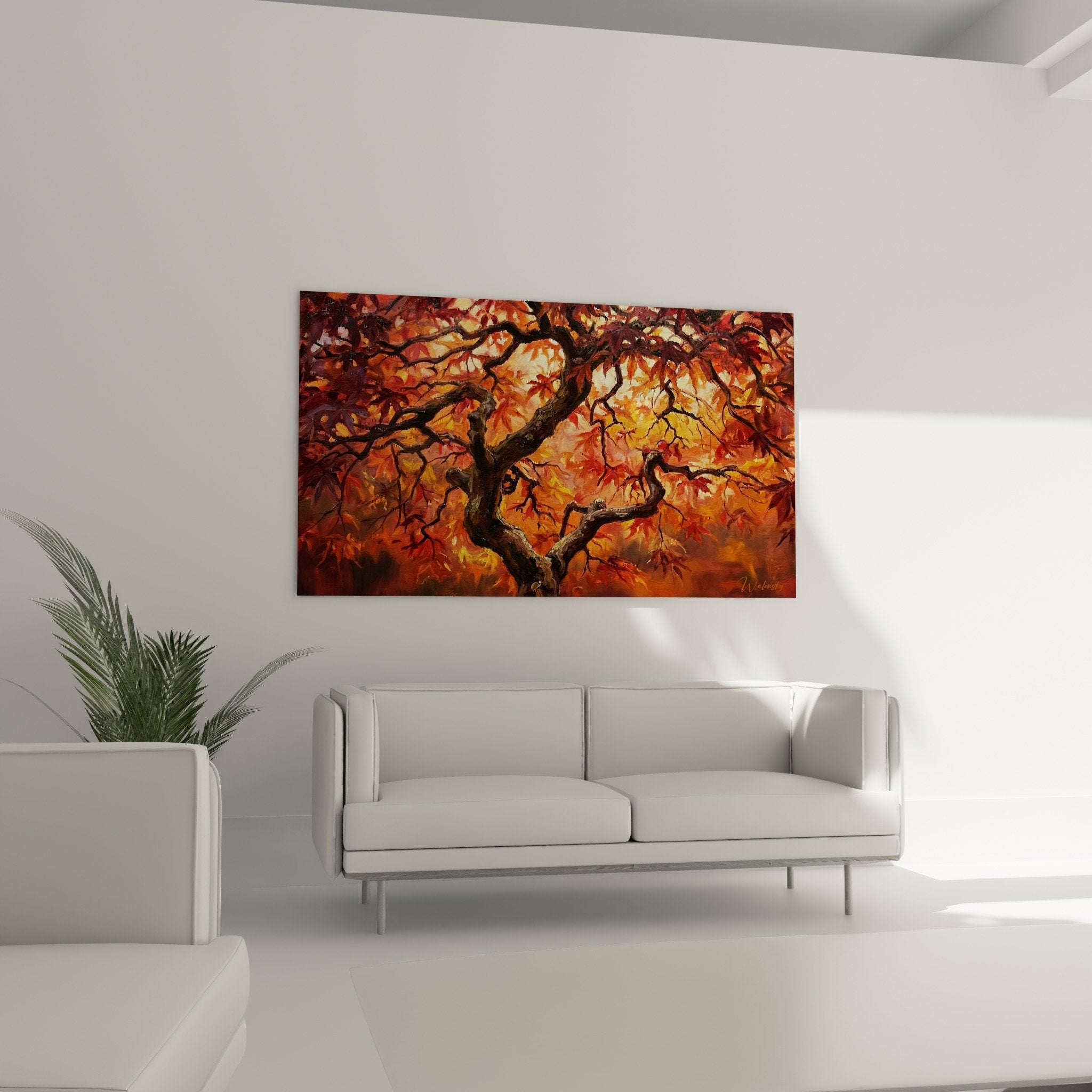 Japanese maple foliage detail vermillion red copper orange hues autumn pictorial textures