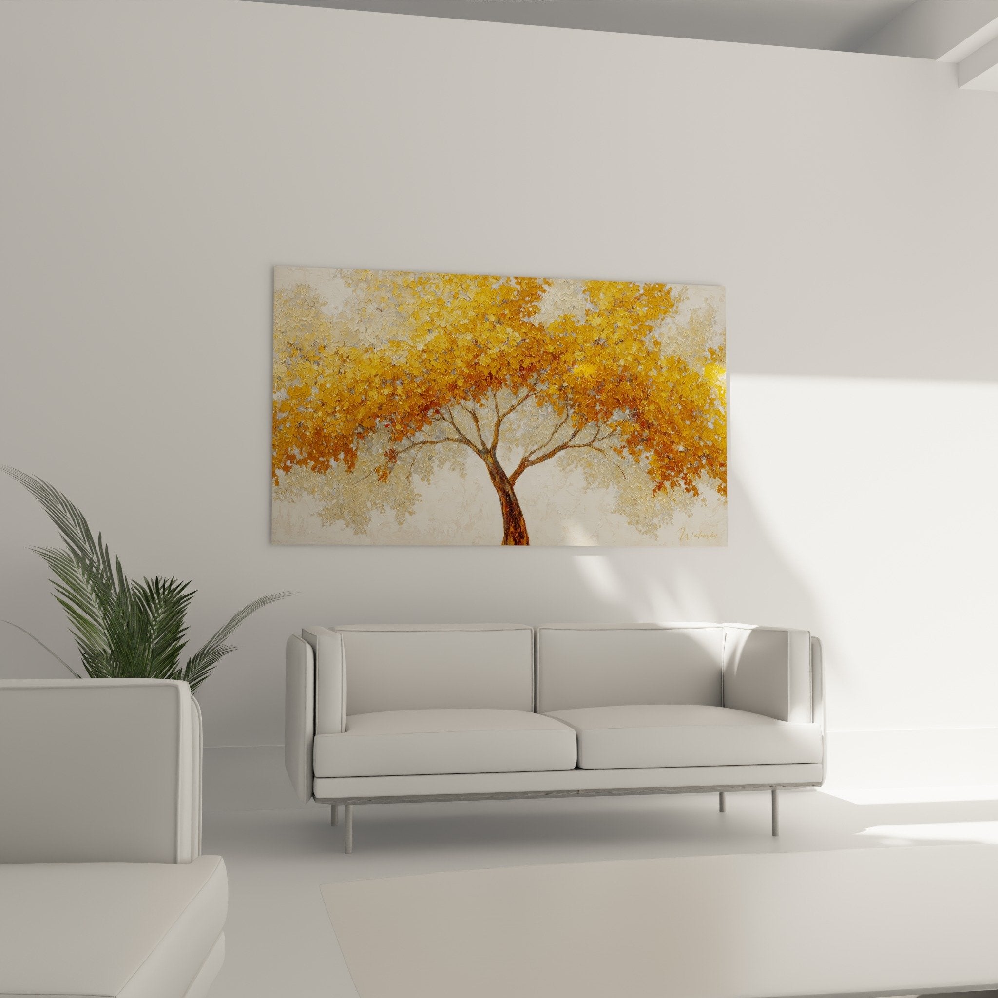 Detail feuillages dores tableau arbre de vie texture peinture tons cuivre bronze ocre ambres