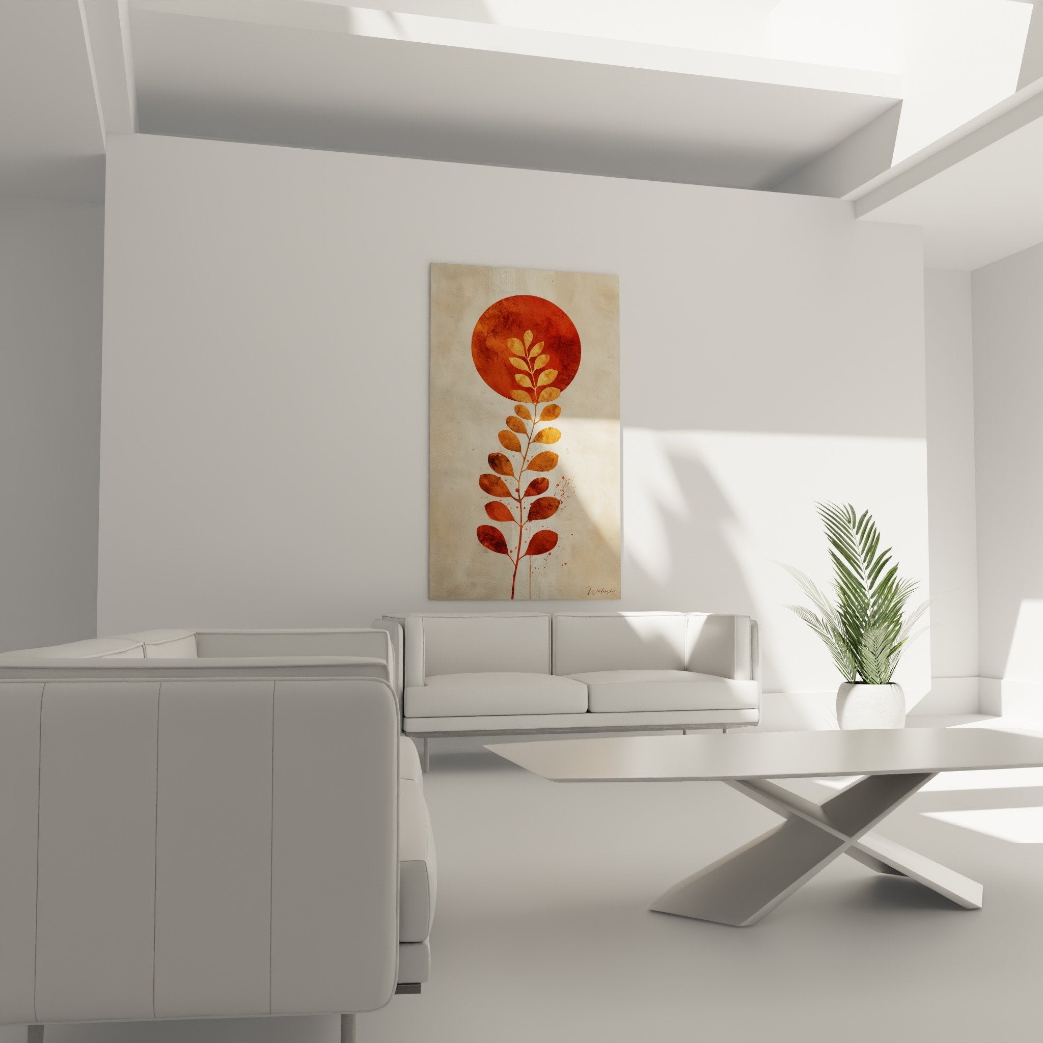 Detail Kupferzweig ovale Blätter rot orange Farbstruktur Feng Shui Erdmitte