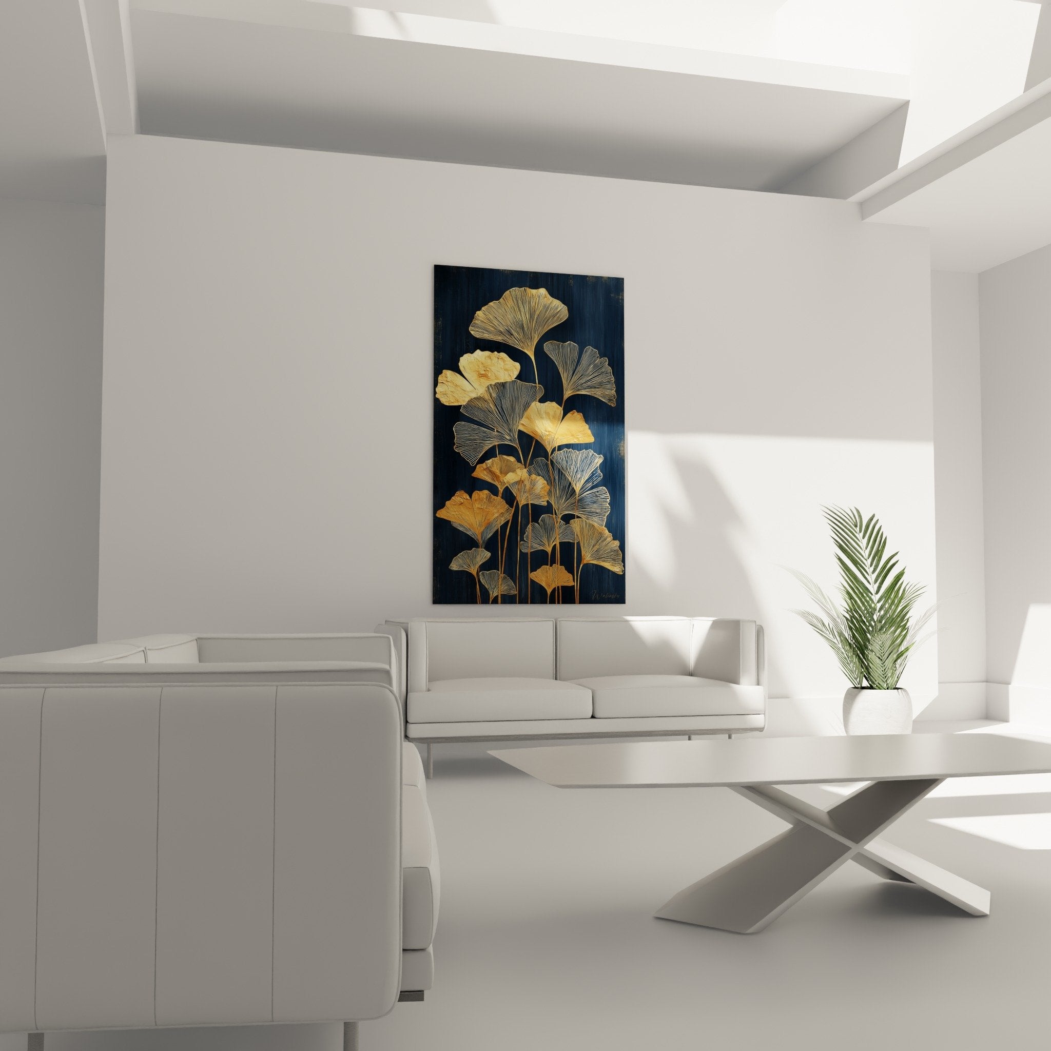 Detail feuilles ginkgo dorees nervures ciselees texture metallique art botanique luxe