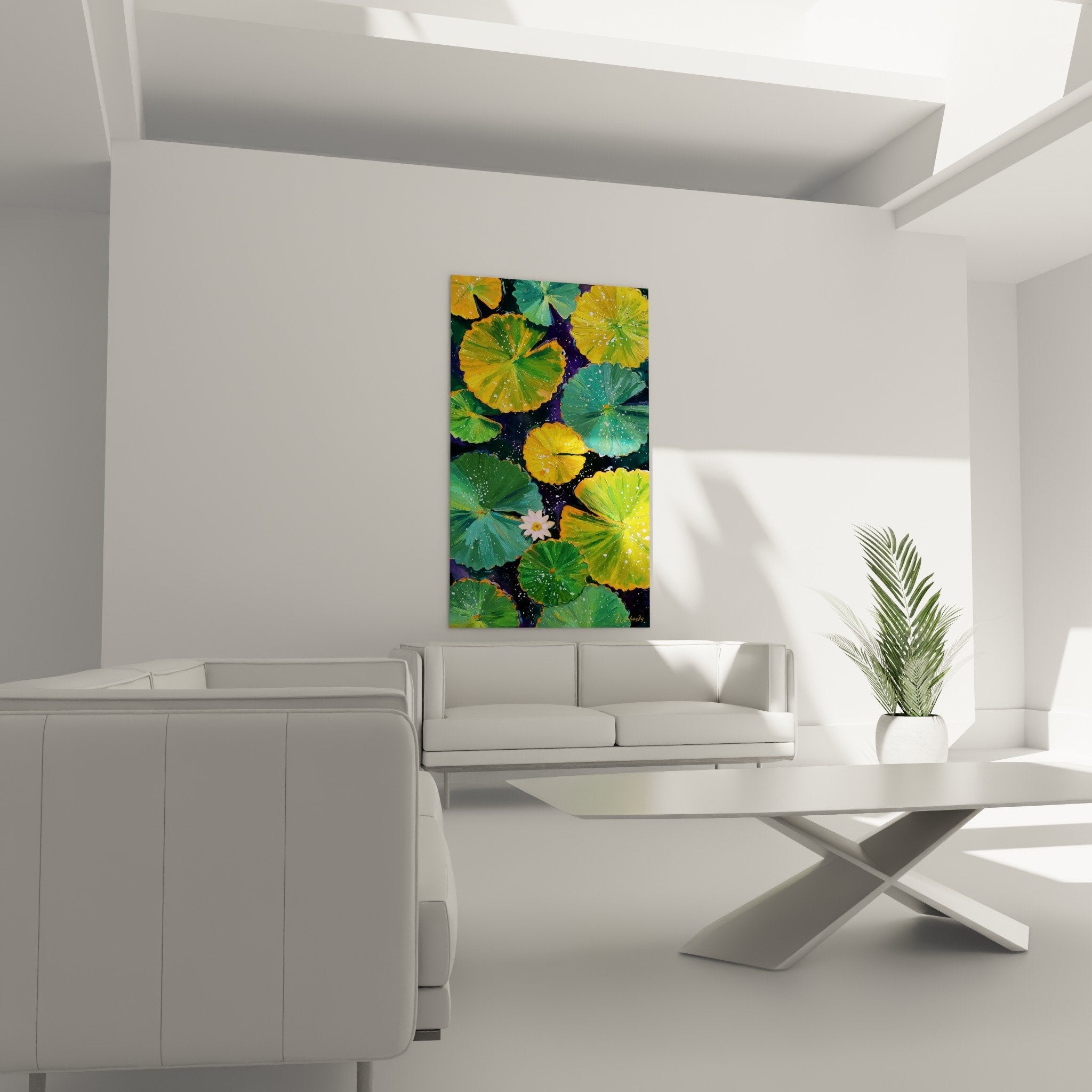 Detail goldener Lotusblätter Türkis strukturierte Nervatur realistische Malerei botanische Kunst