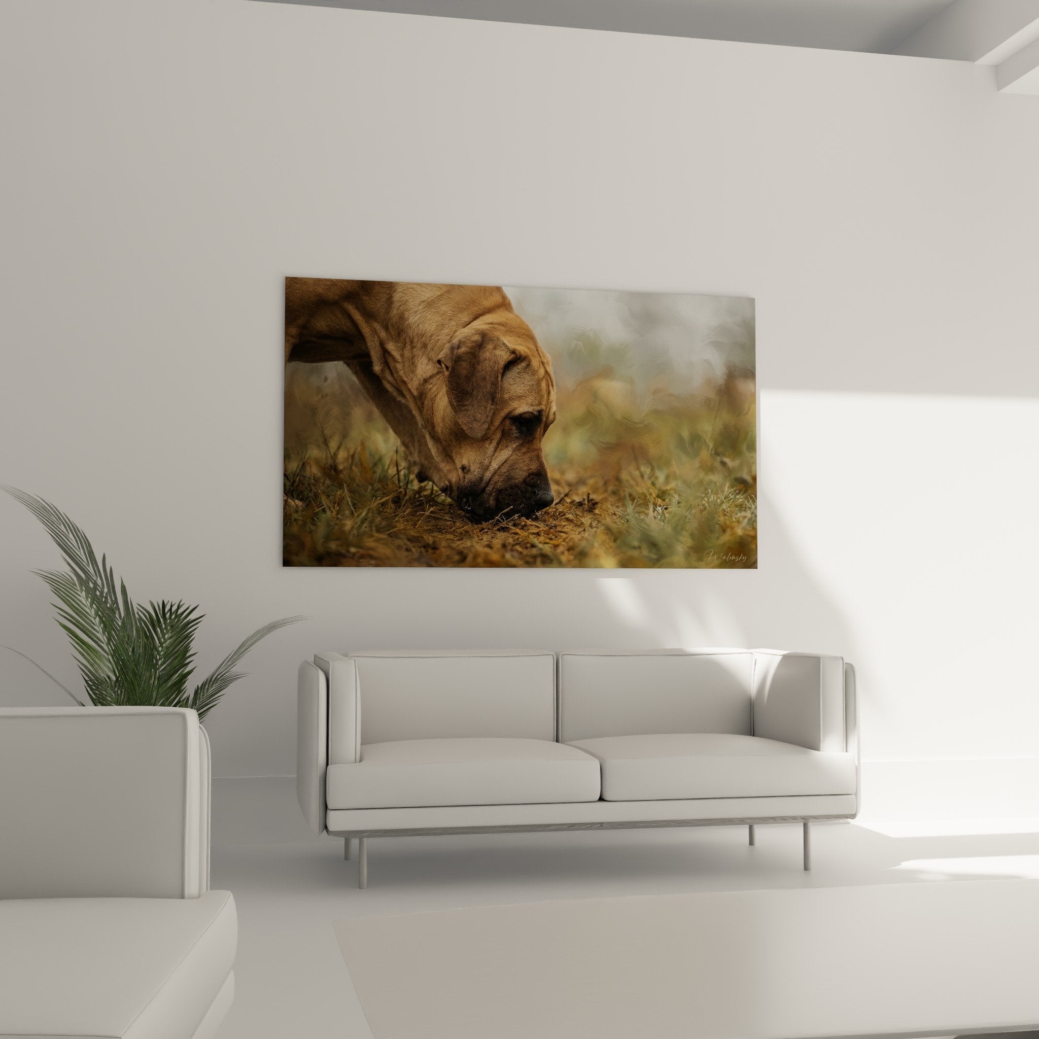 Fila Brasileiro painting detail concentration tracking, fawn coat realistic texture, canine art